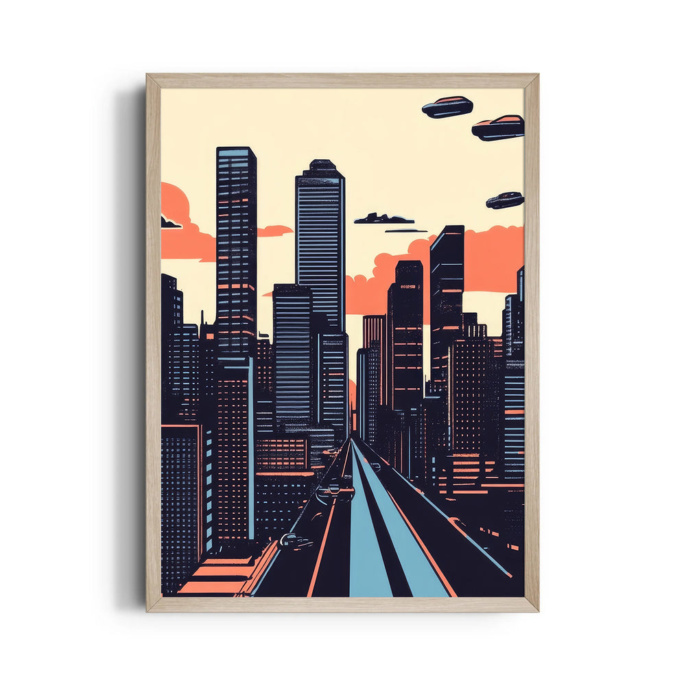 Retro Futuristic Skyline - City Wall Art