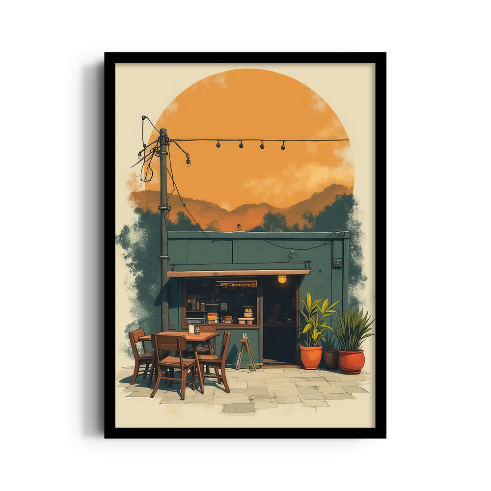 Sunset Café Corner – Cozy Bistro Wall Art