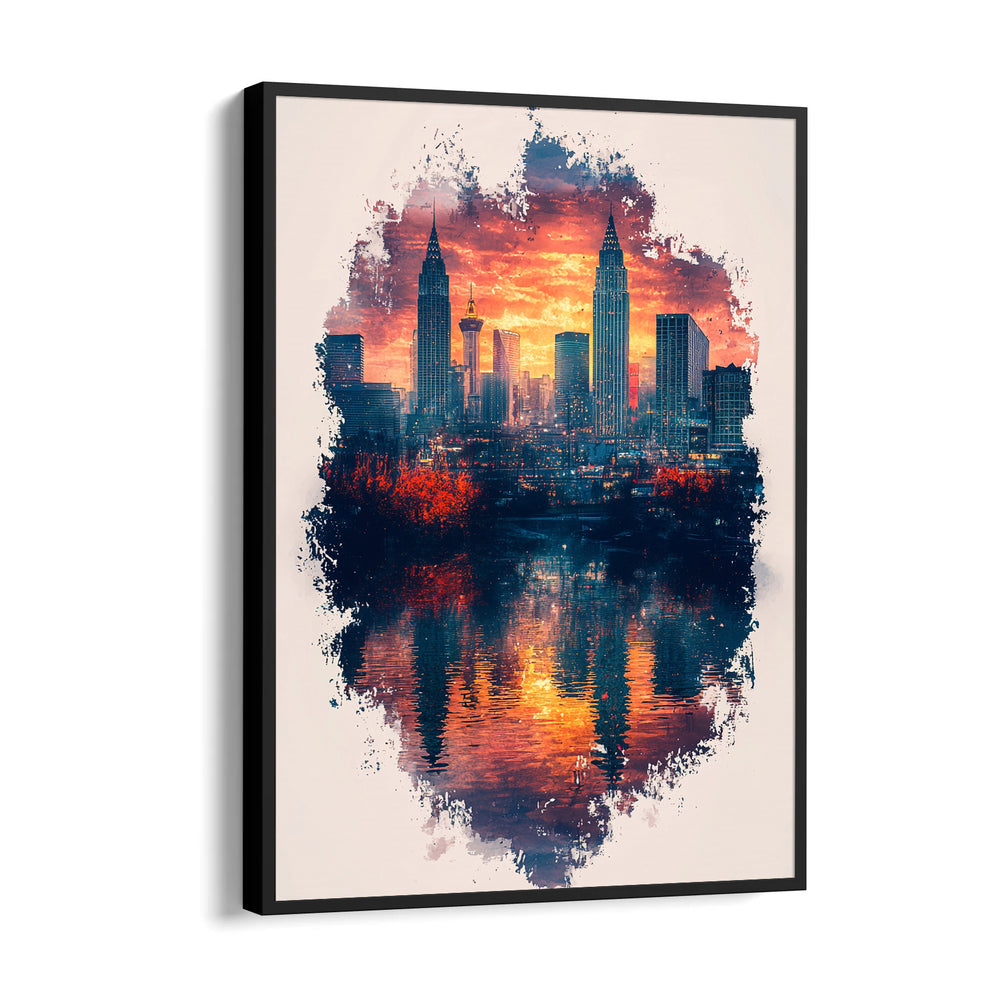 Sunset City Skyline Reflection – Modern Urban Wall Art