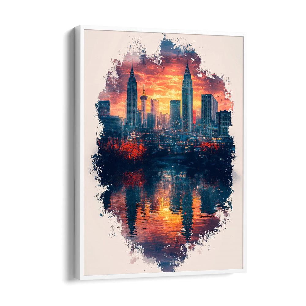 Sunset City Skyline Reflection – Modern Urban Wall Art