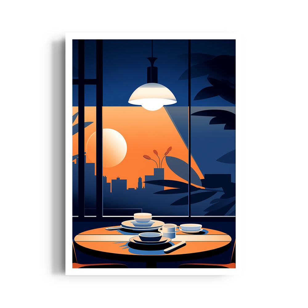 Sunset Table View - Modern Caf Wall Art - Pillow Fights