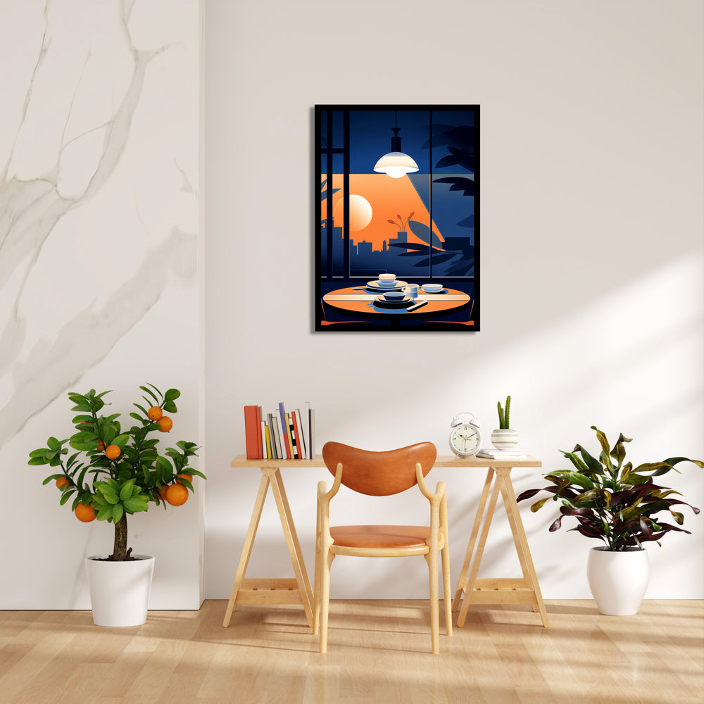 Sunset Table View - Modern Caf Wall Art - Pillow Fights