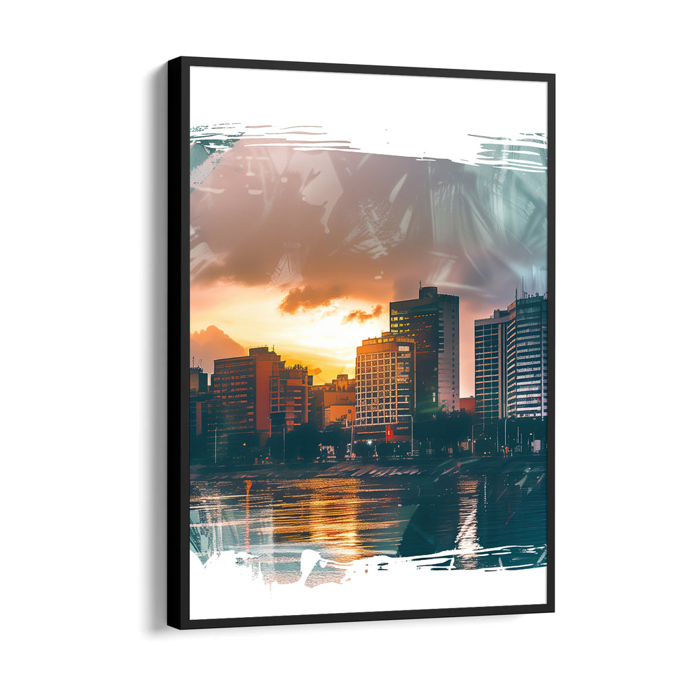 Sunset Waterfront Skyline ??? Modern Cityscape Wall Art - Pillow Fights