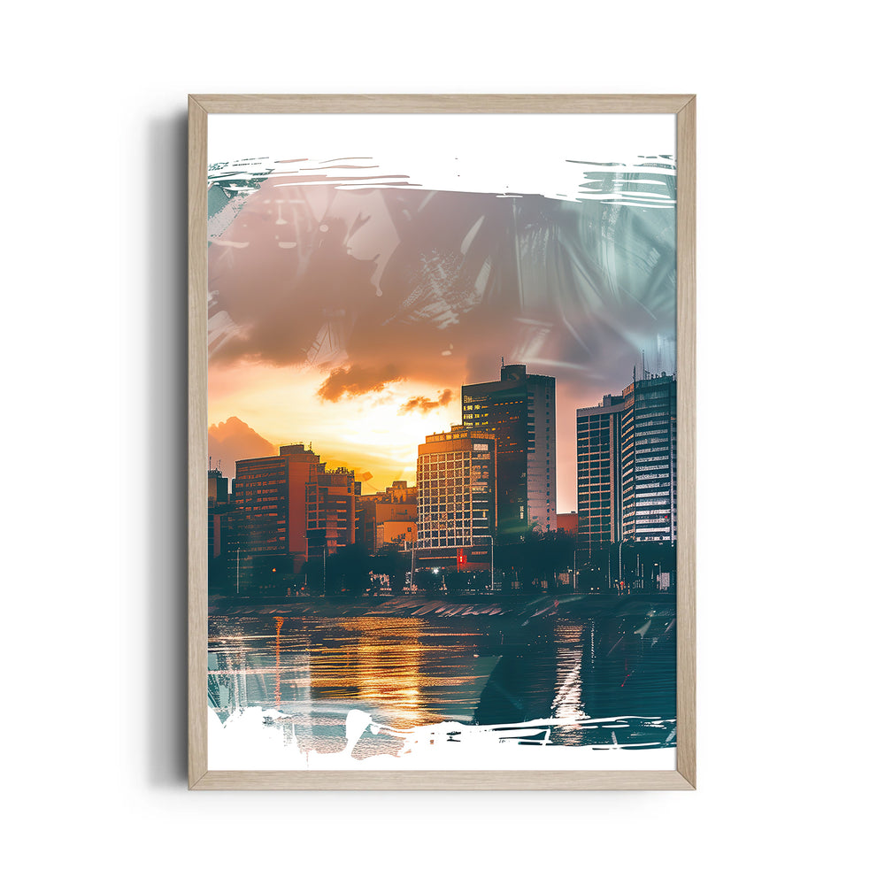 Sunset Waterfront Skyline ??? Modern Cityscape Wall Art - Pillow Fights