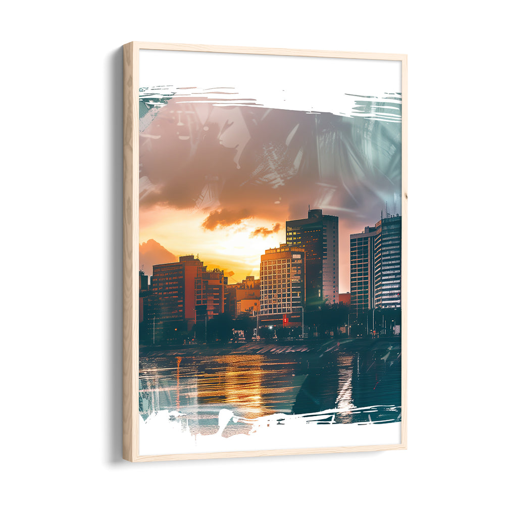 Sunset Waterfront Skyline ??? Modern Cityscape Wall Art - Pillow Fights
