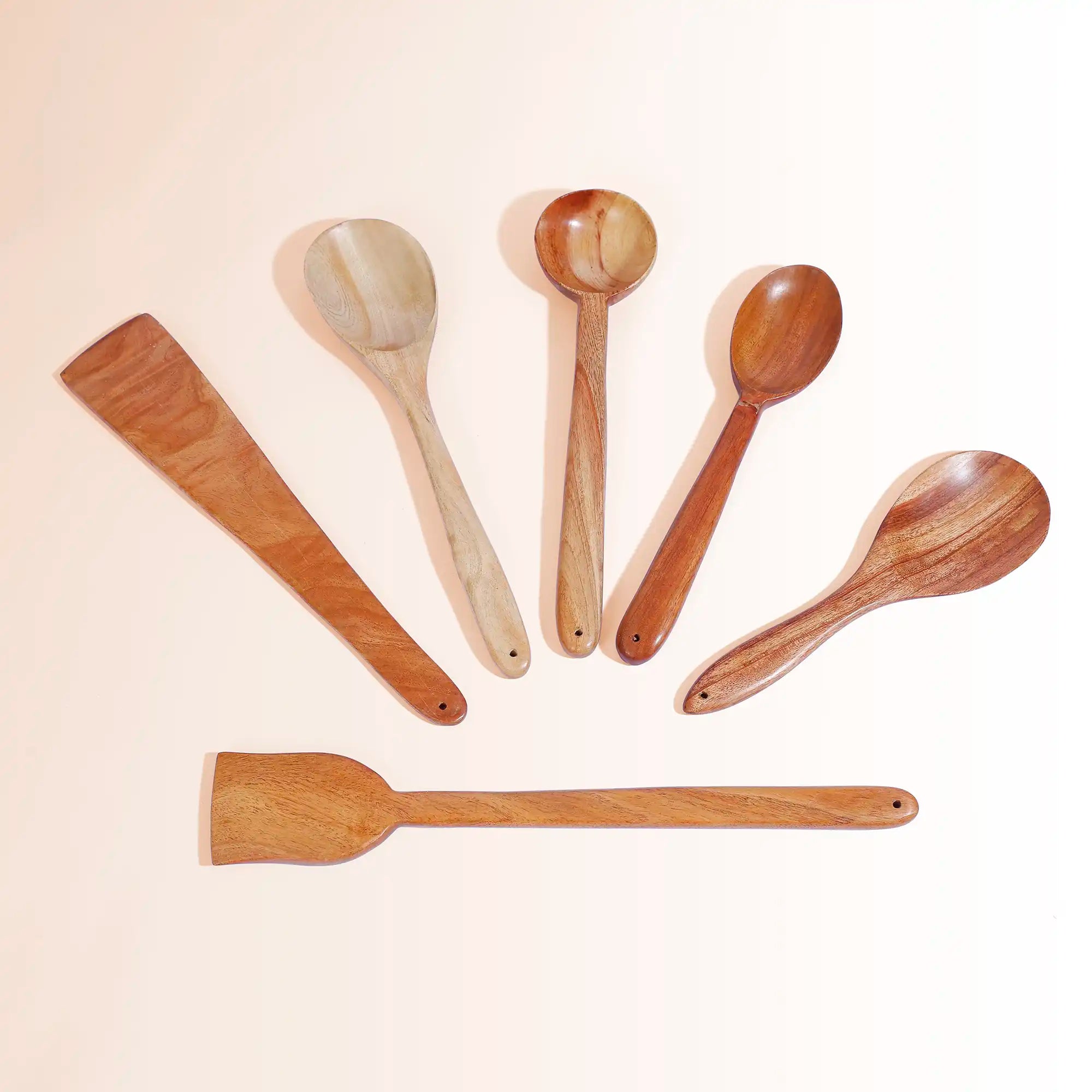 Handcrafted 6-Piece Neem Wood Kitchen Spatula & Spoon Set | Antibacterial & Non-Stick Safe