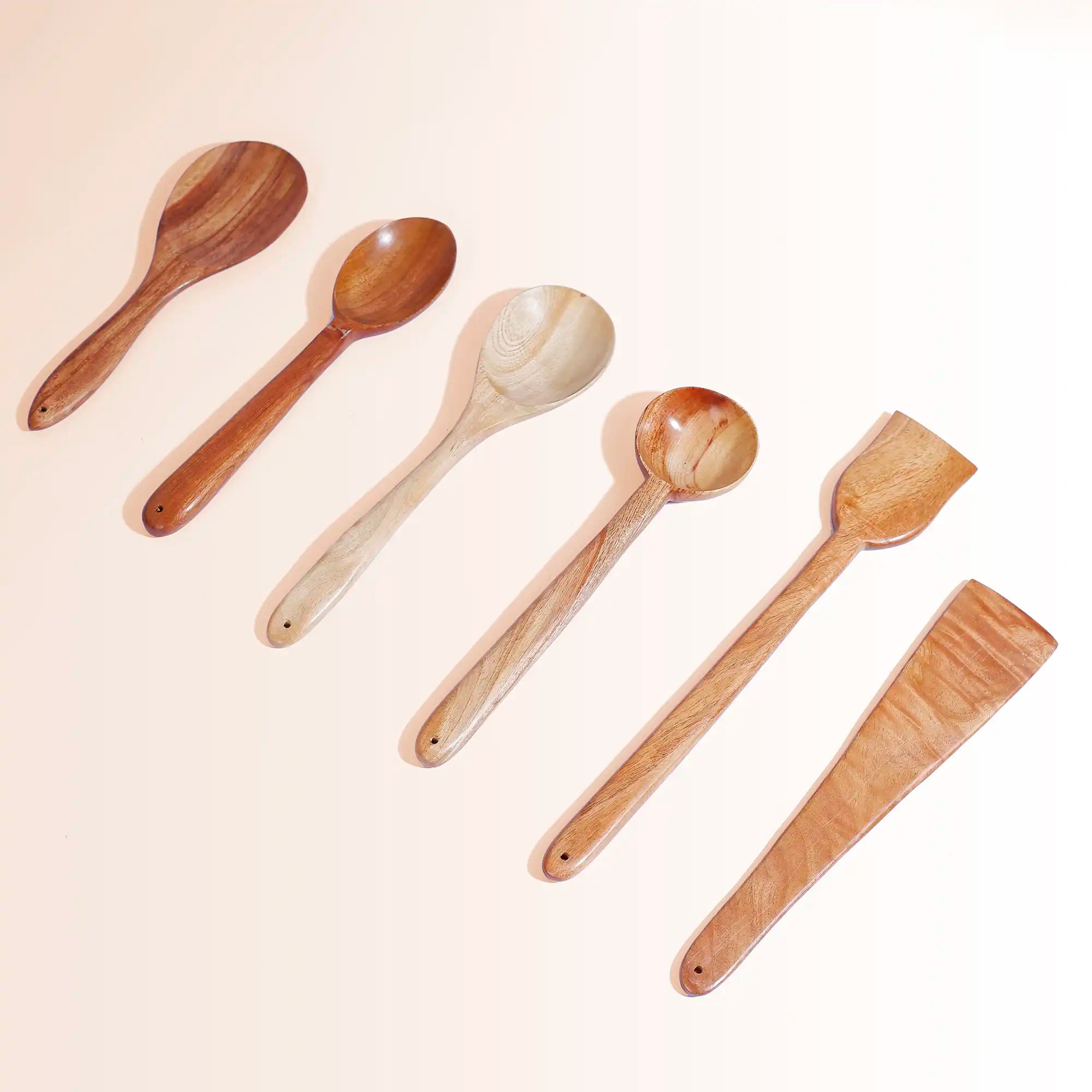 Handcrafted 6-Piece Neem Wood Kitchen Spatula & Spoon Set | Antibacterial & Non-Stick Safe