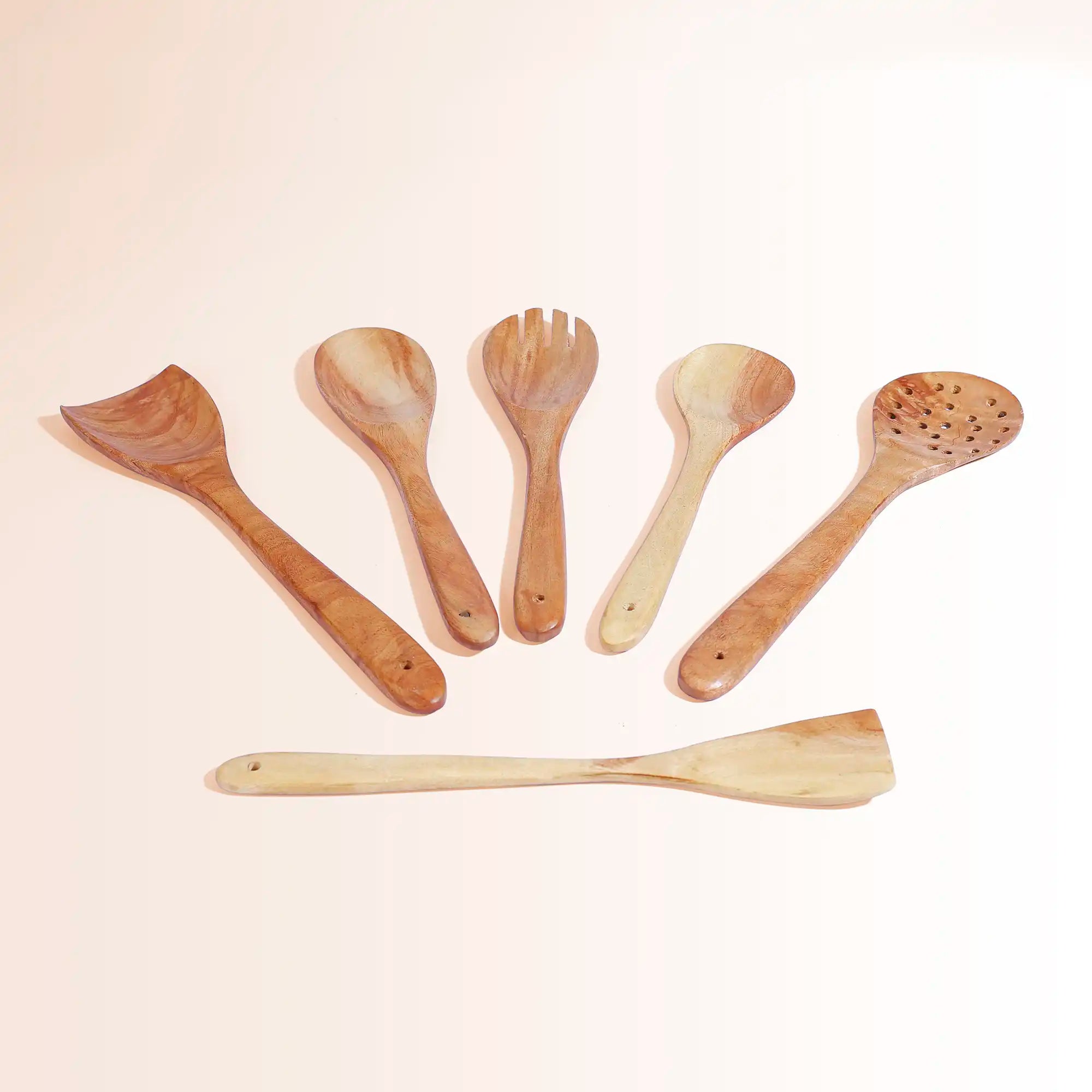 Premium 6-Piece Sagwan (Teak) Wood Kitchen Utensil Set | For Cooking & Serving