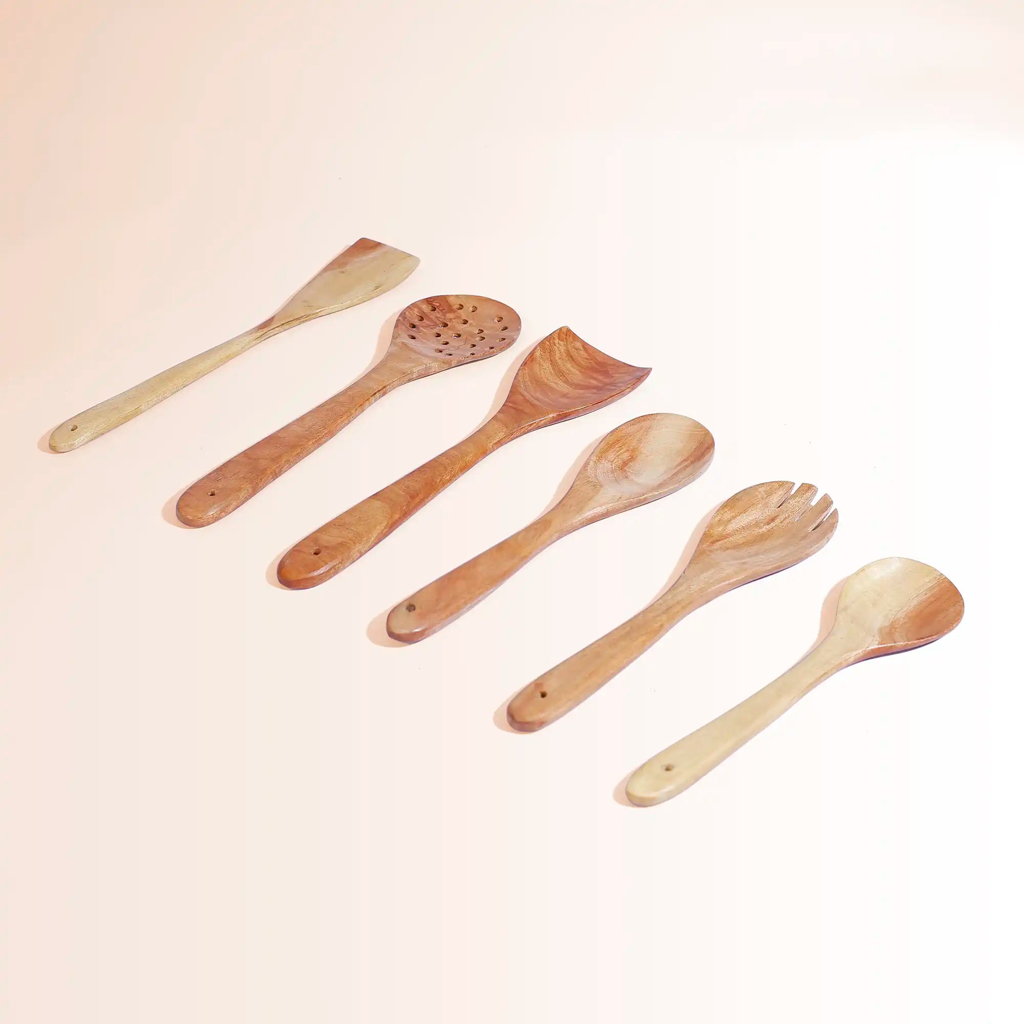 Premium 6-Piece Sagwan (Teak) Wood Kitchen Utensil Set | For Cooking & Serving