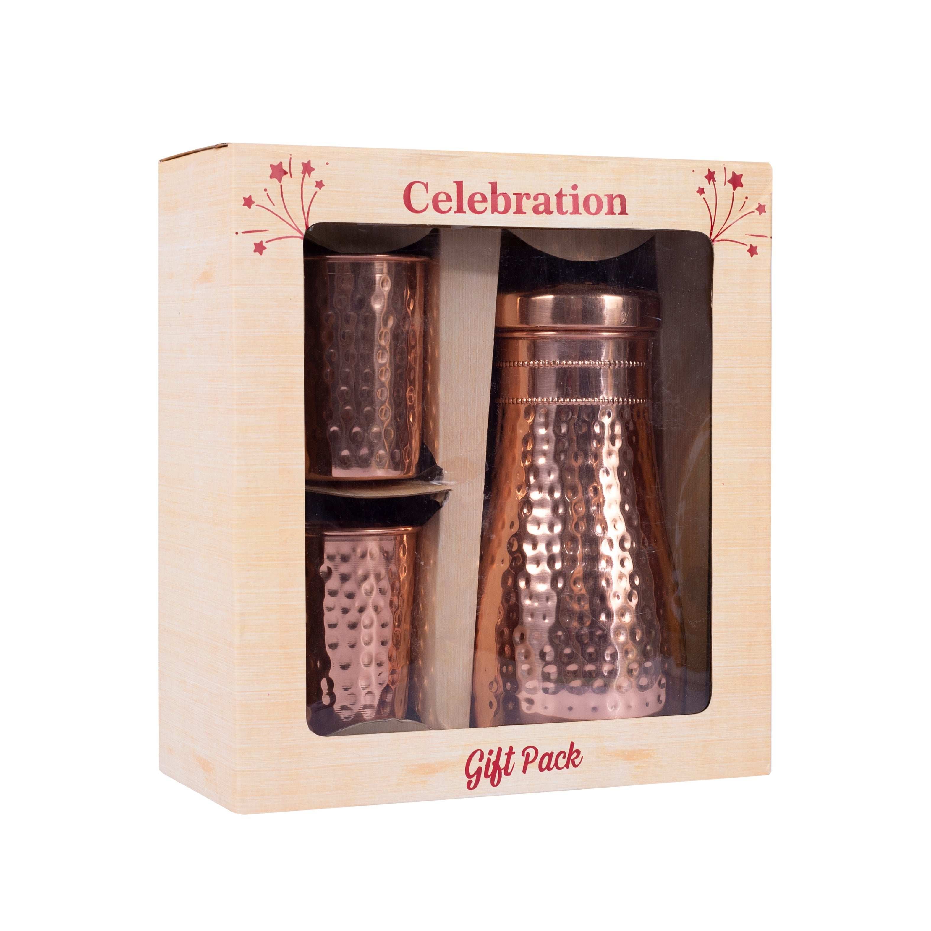Hammered Copper Bedside Water Carafe Set with 2 Tumblers