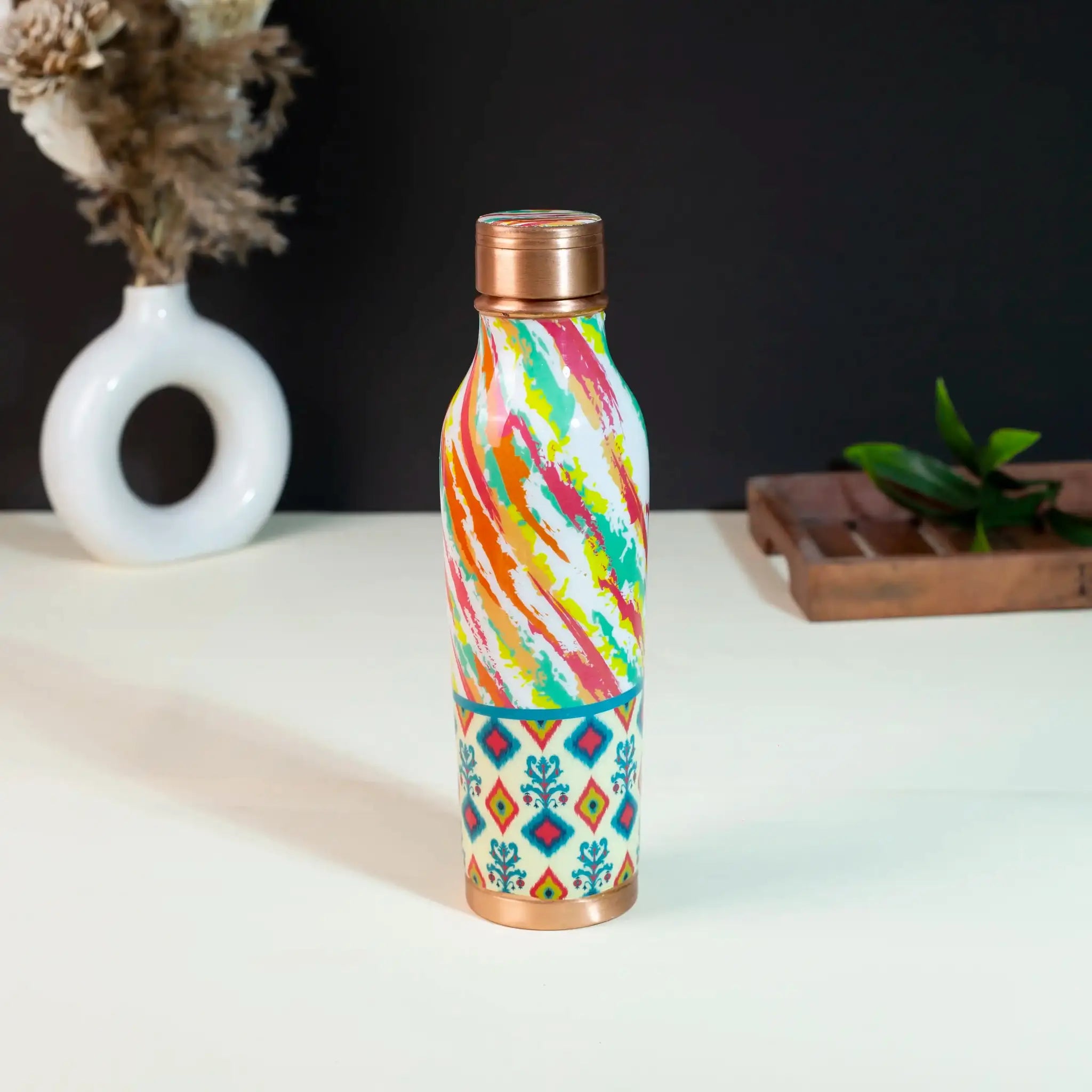 Mina Printed Pure Copper Water Bottle | For Ayurvedic Health & Stylish Hydration, 900 ml