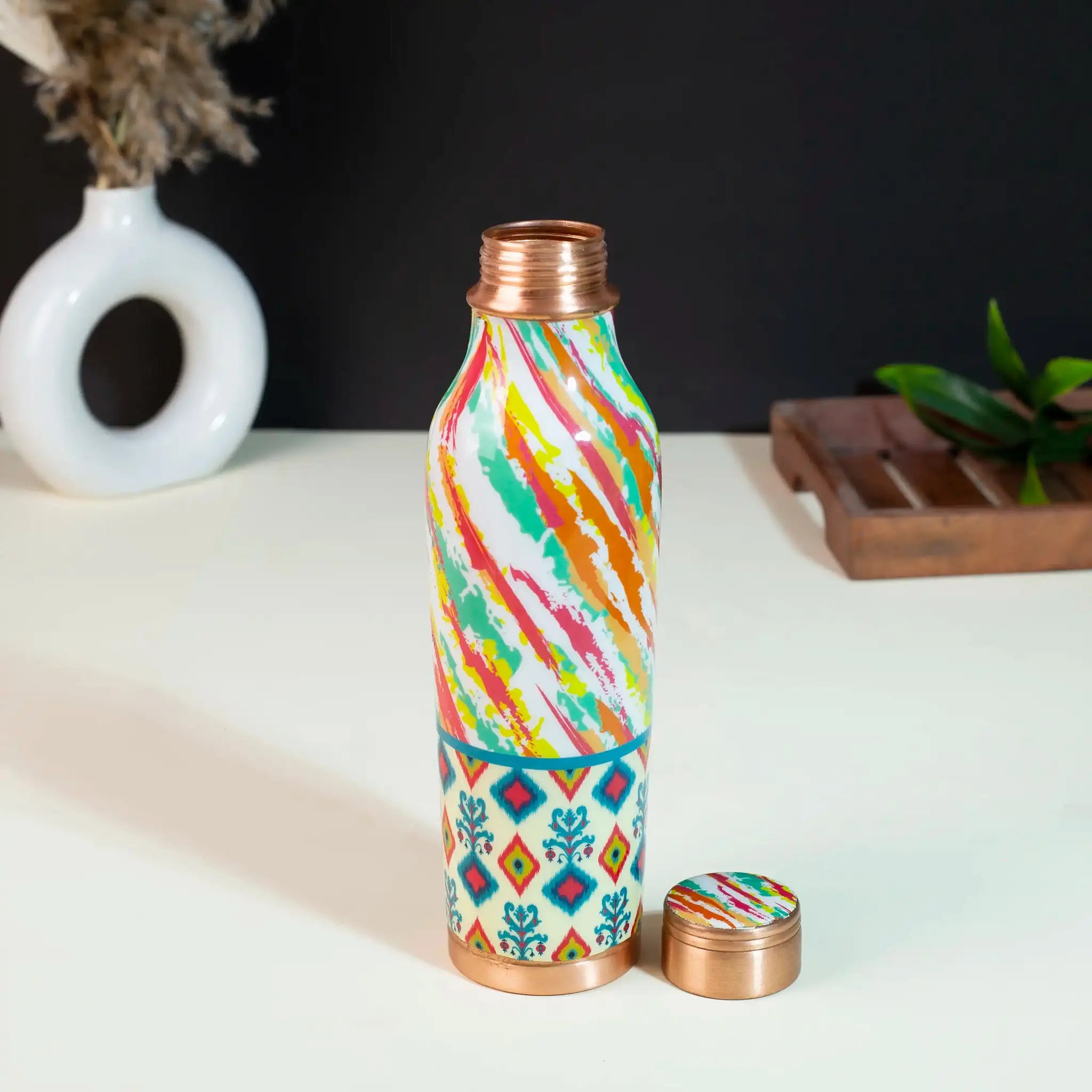 Mina Printed Pure Copper Water Bottle | For Ayurvedic Health & Stylish Hydration, 900 ml