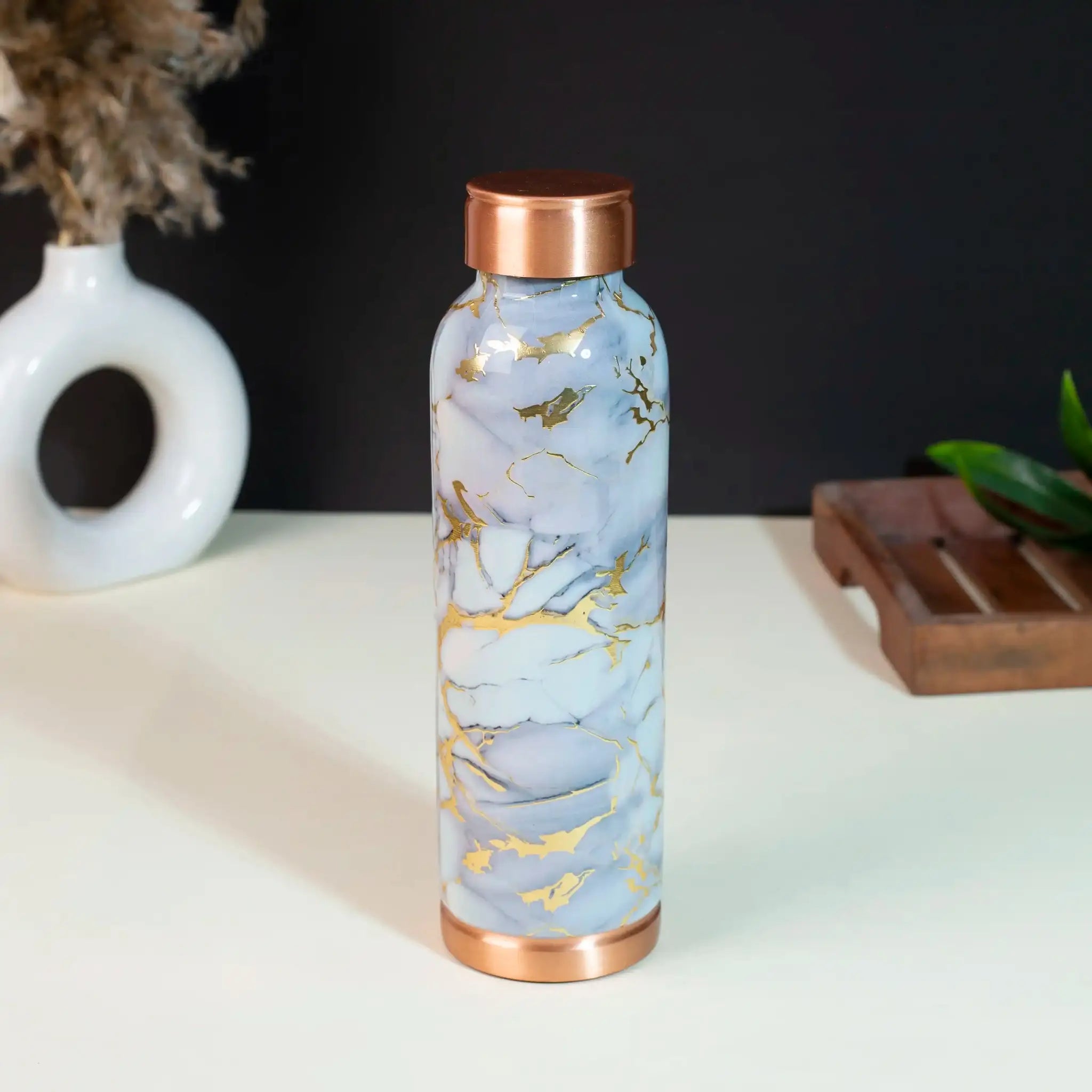 Luxury Grey Marble & Gold Vein Copper Bottle, 900 ml