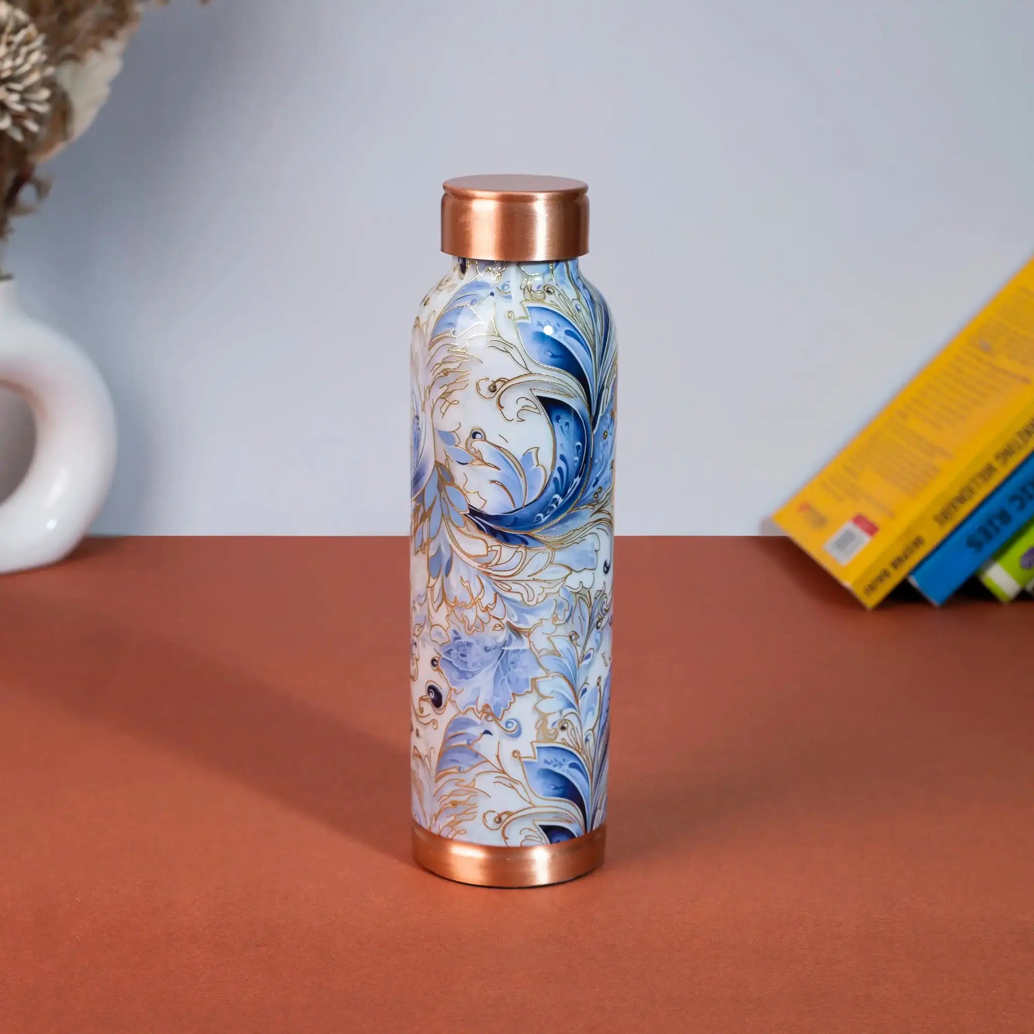Elegant Grey Blue Marble Print Copper Bottle, 900 ml