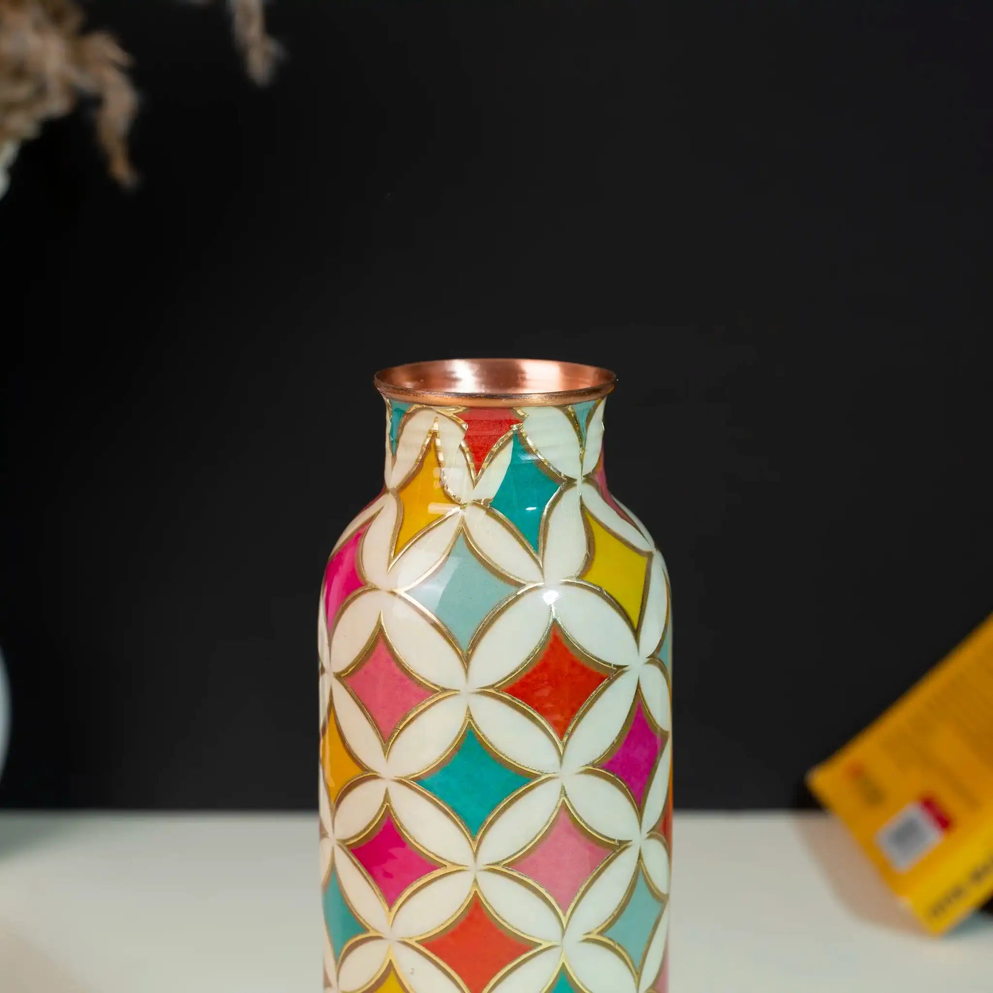 Vibrant Geometric Floral Copper Bottle, 900 ml