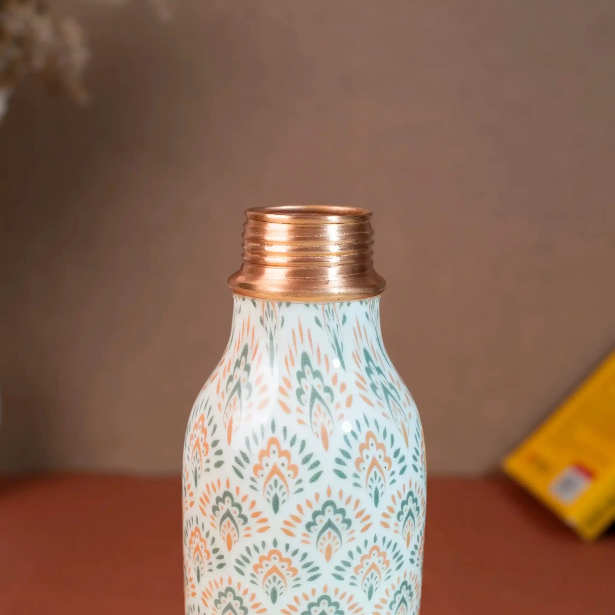 Traditional Green & Orange Floral Copper Bottle, 900 ml