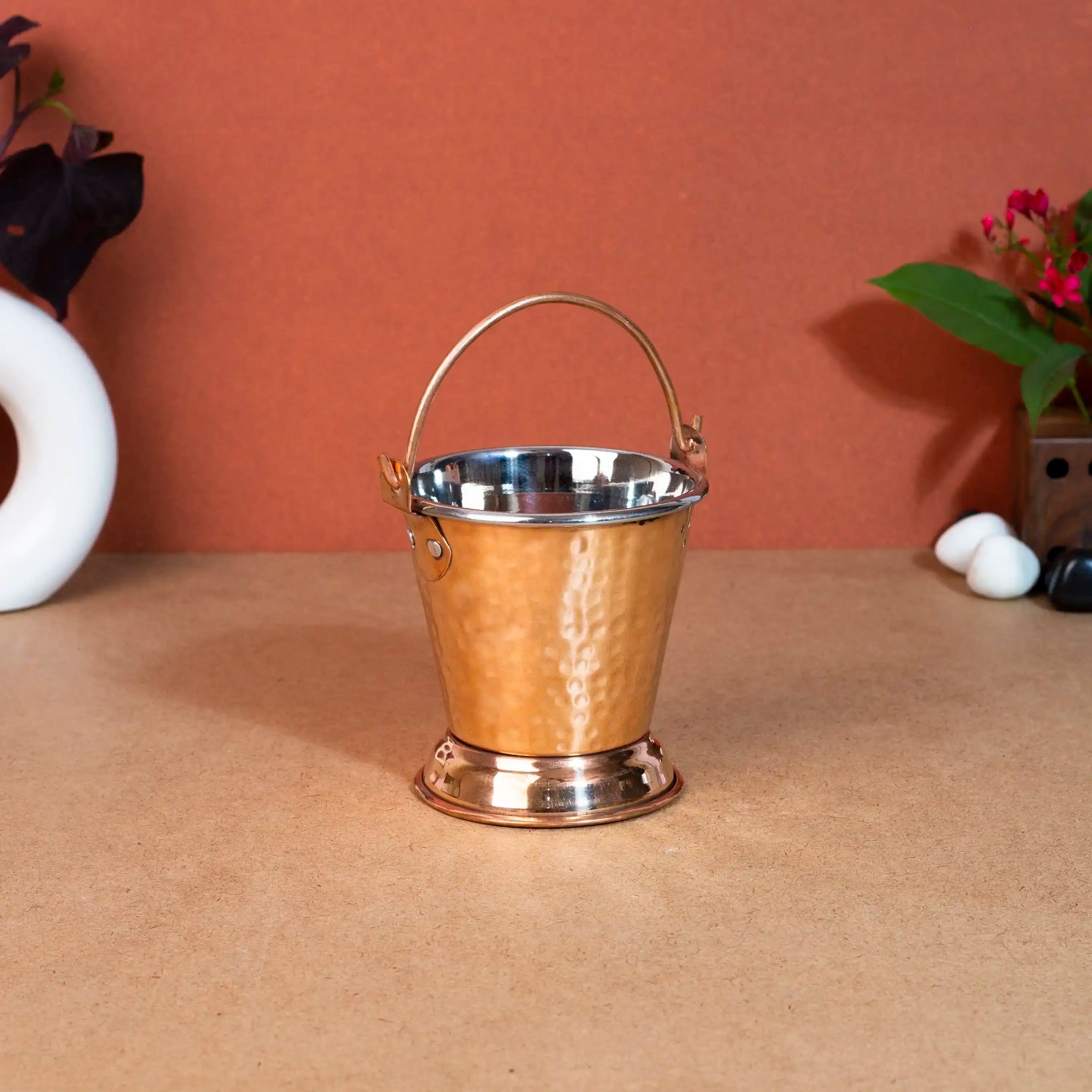 Traditional Steel & Copper Serving Bucket (Balti)
