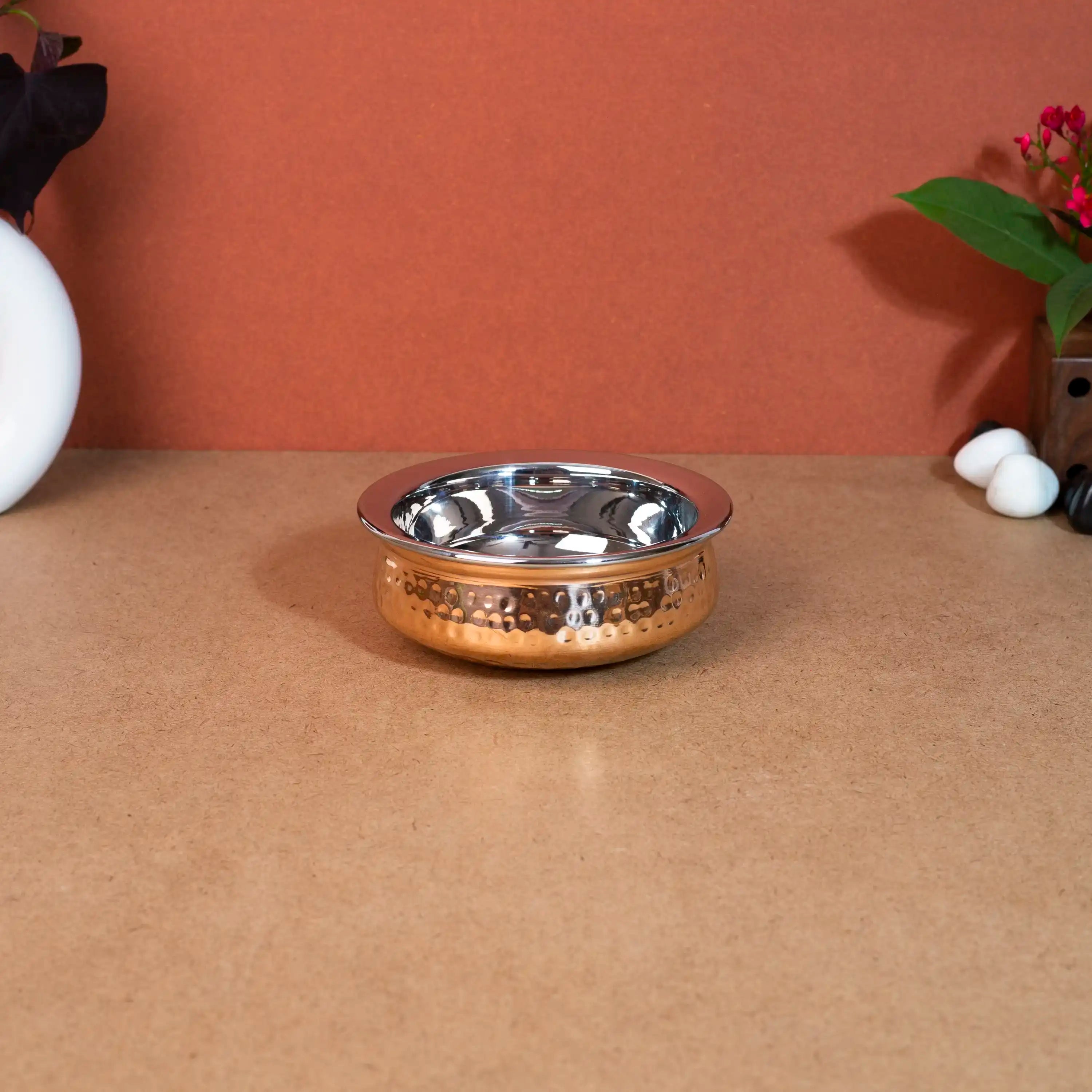 Traditional Hammered Copper & Steel Serving Handi
