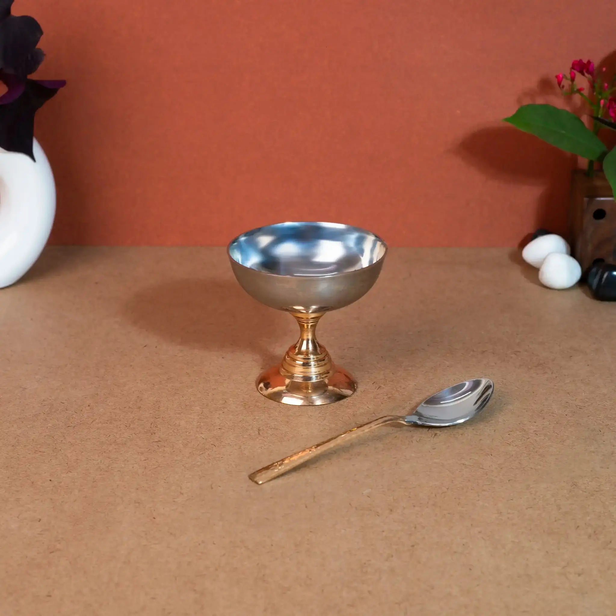 Elegant Copper & Stainless Steel Ice Cream Bowl | For Desserts & Festive Dining