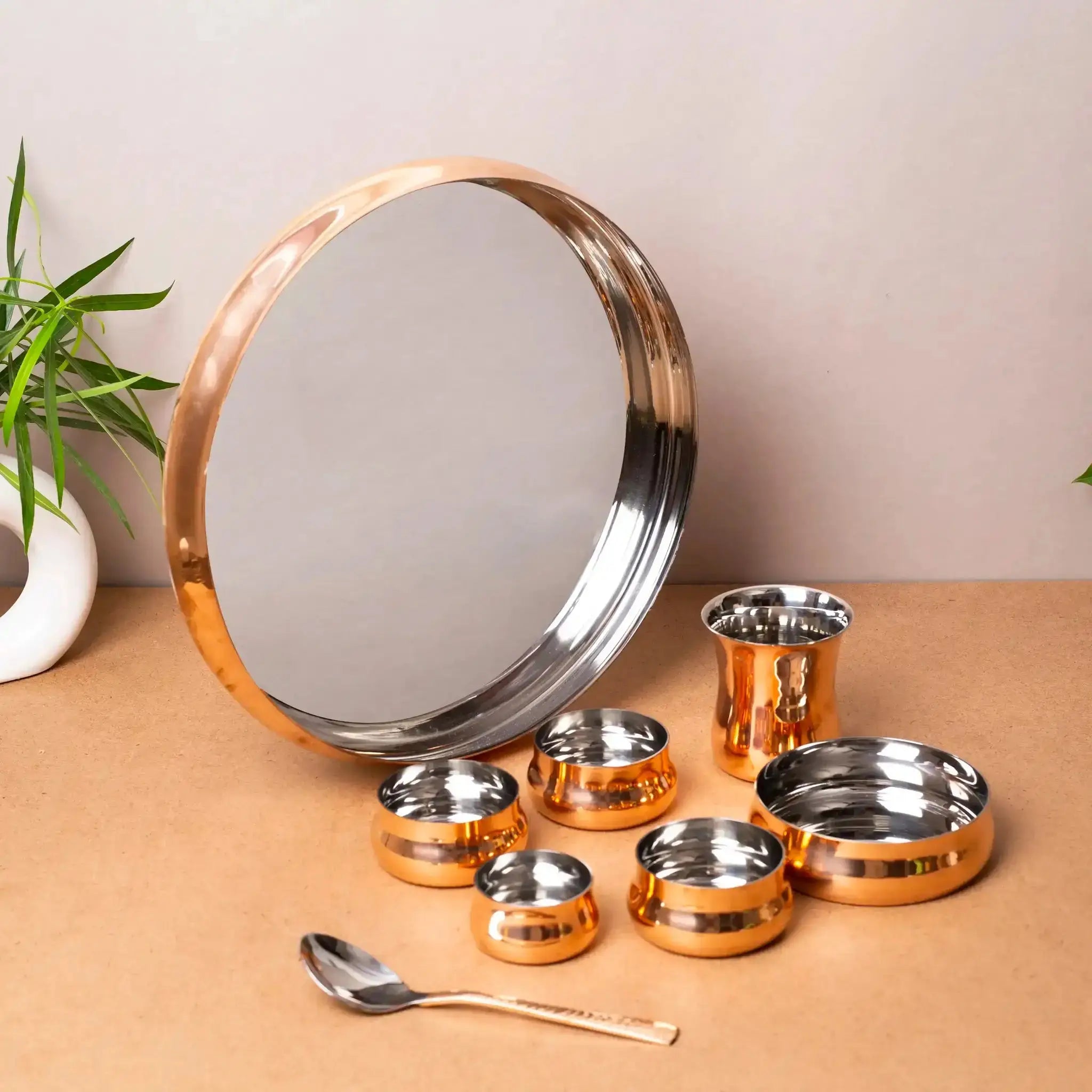 Complete 8-Piece Copper & Steel Thali Dinner Set | For Festive Dining & Gifting