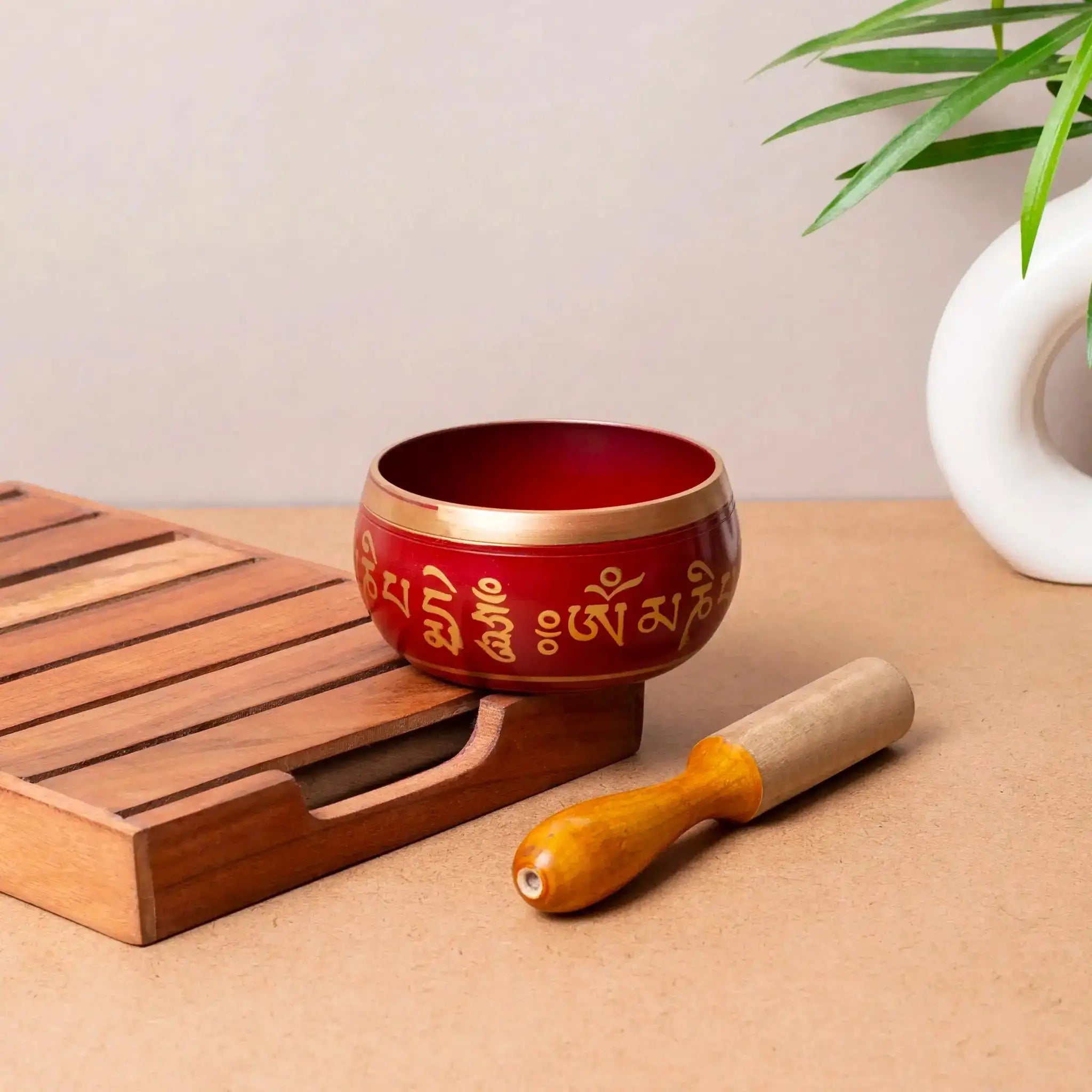 Red Tibetan Singing Bowl Set with Mallet | For Meditation, Healing & Stress Relief