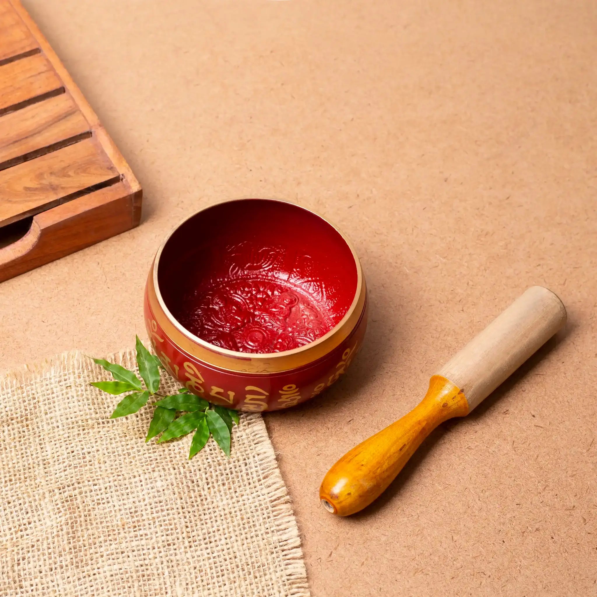 Red Tibetan Singing Bowl Set with Mallet | For Meditation, Healing & Stress Relief