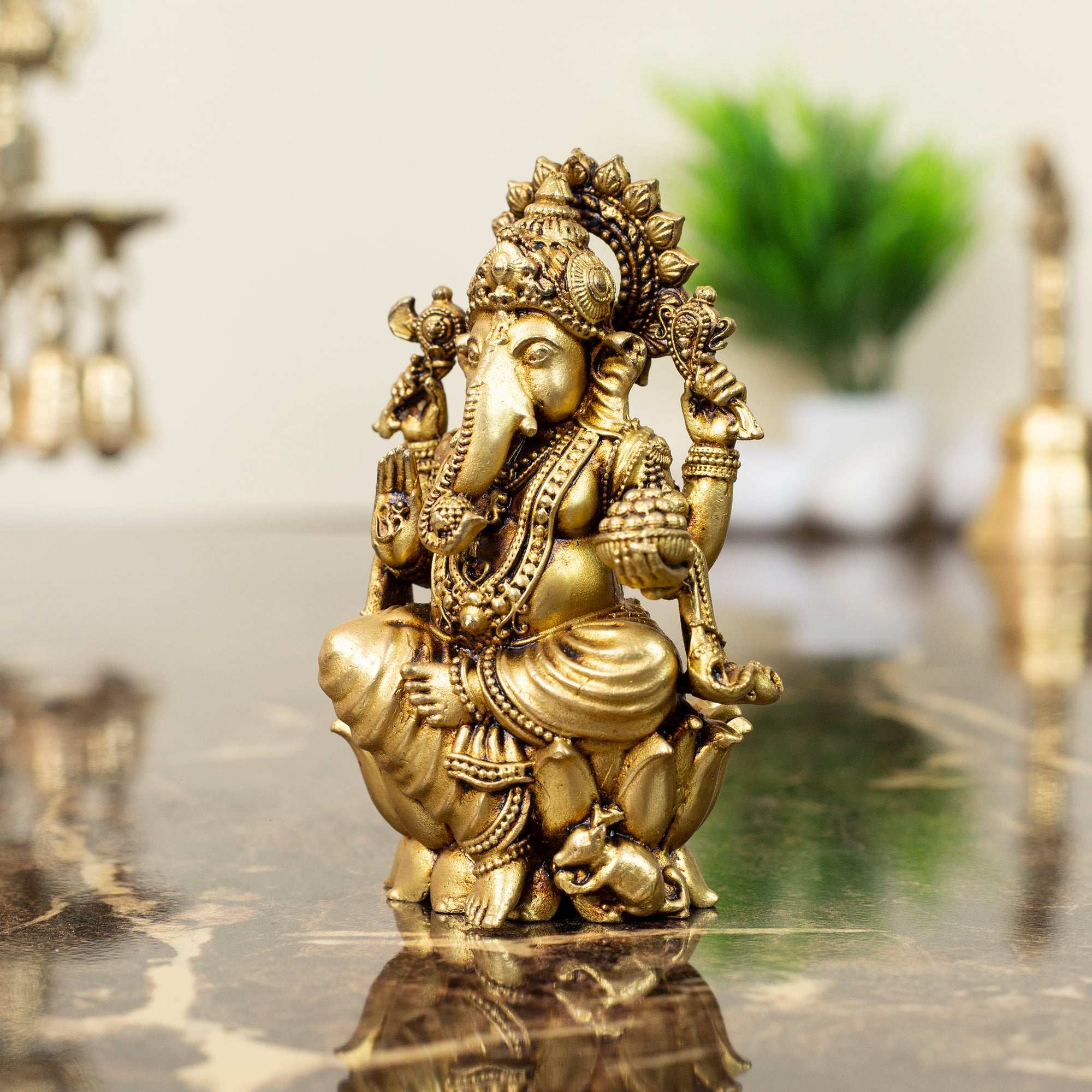 Handcrafted Brass Lord Ganesha Idol on Lotus