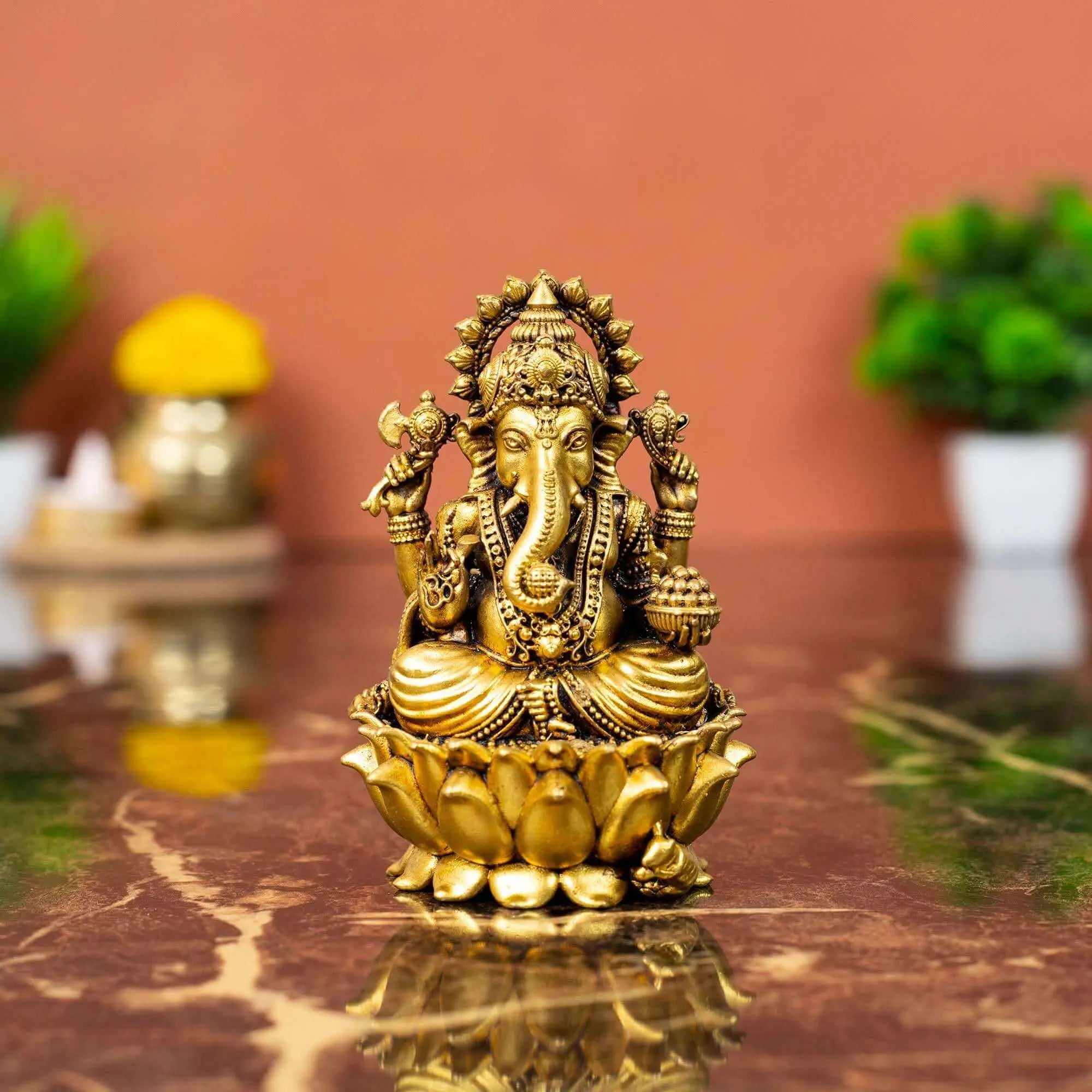 Divine Brass Lord Ganesha on Lotus | For Success & Diwali Puja