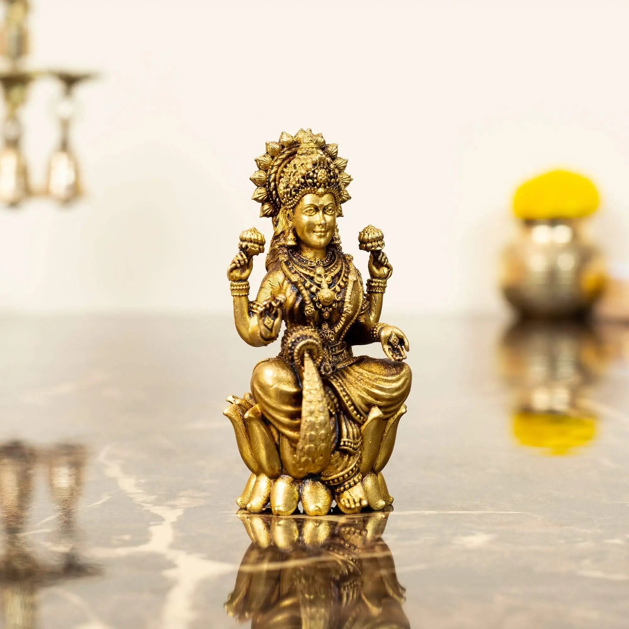 Petite Brass Goddess Lakshmi Idol
