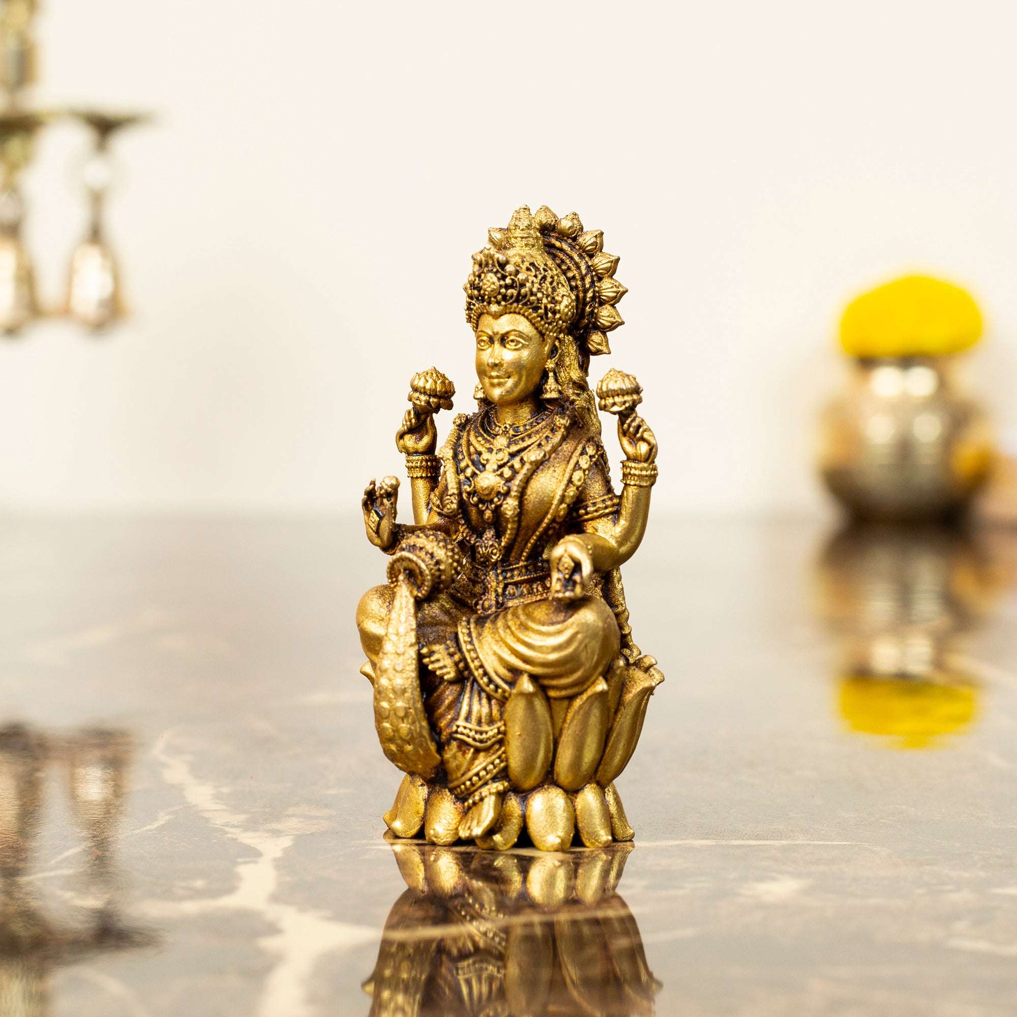 Petite Brass Goddess Lakshmi Idol