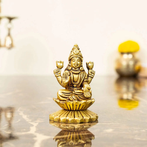 Majestic Brass Goddess Lakshmi Statue on Lotus Pedestal - Pillow Fights