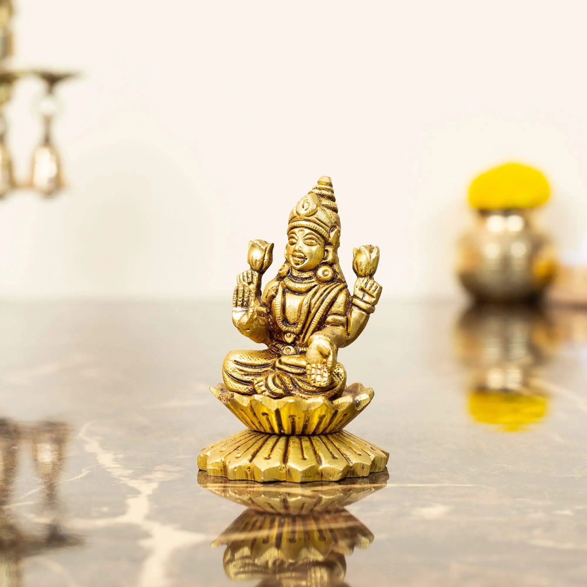 Majestic Brass Goddess Lakshmi Statue on Lotus Pedestal