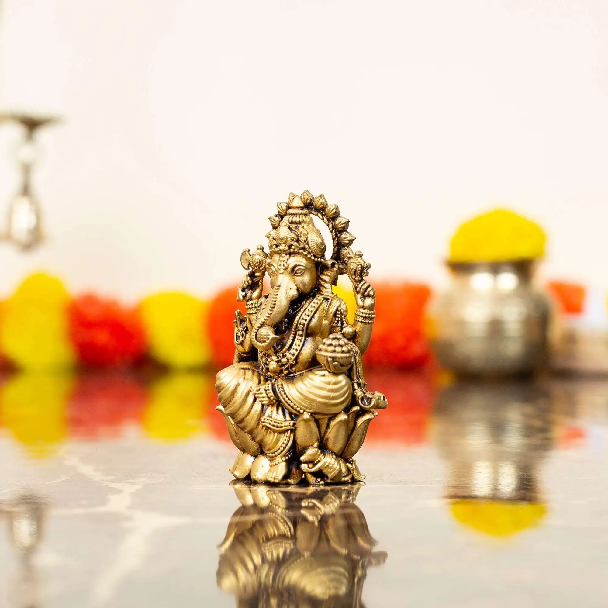 Intricately Detailed Brass Ganesha Idol