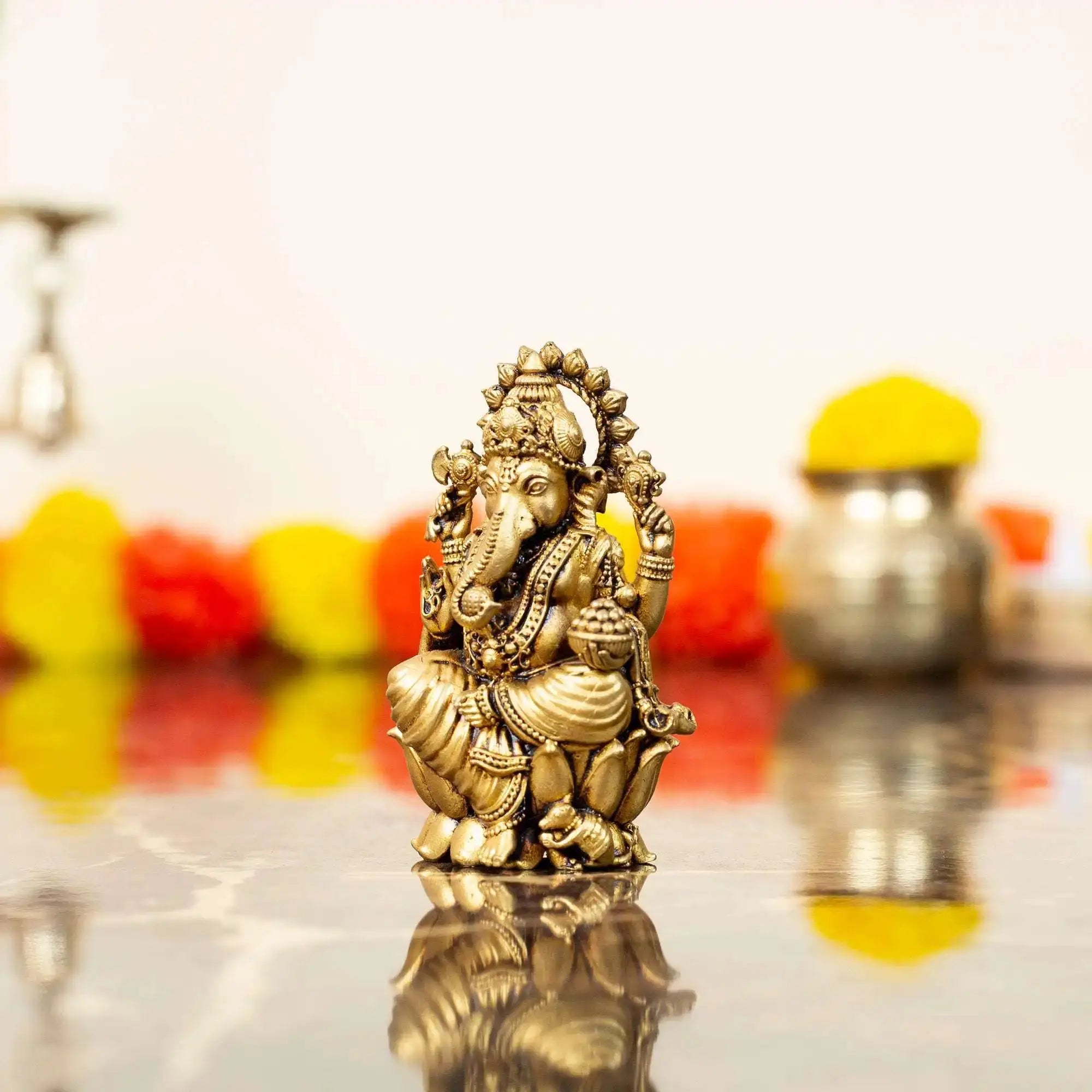 Intricately Detailed Brass Ganesha Idol