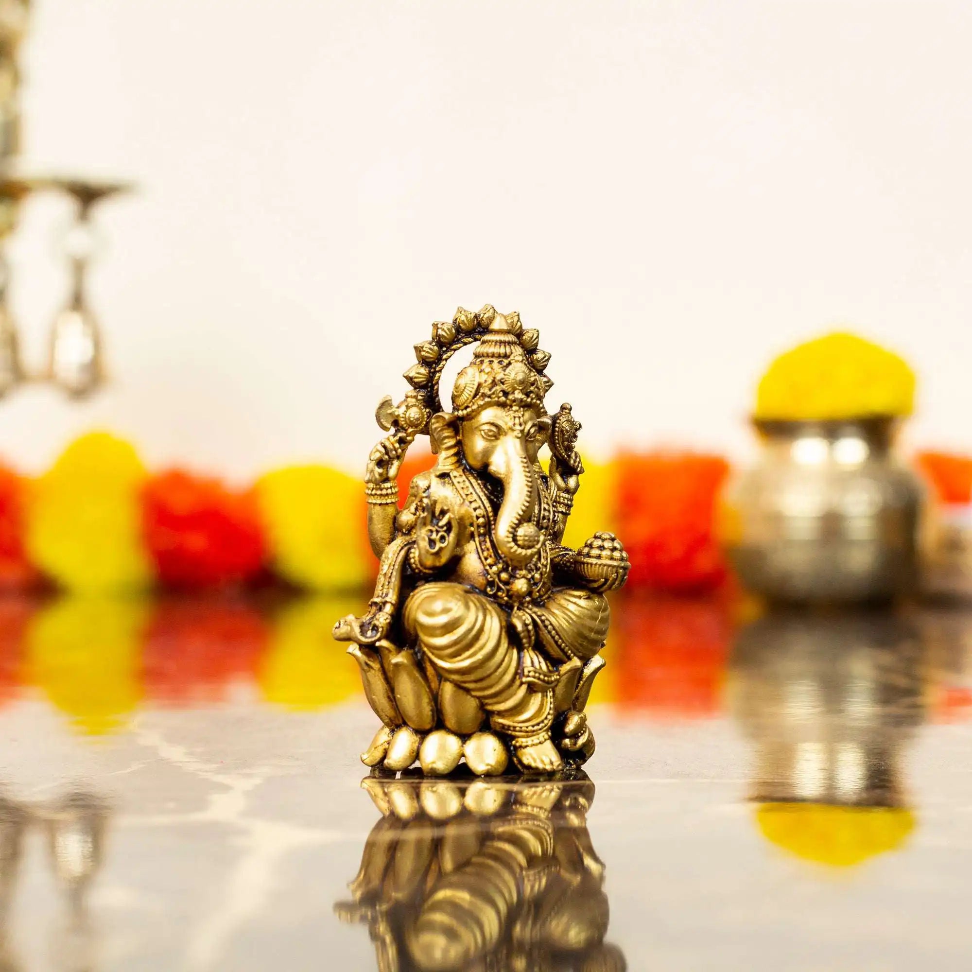 Intricately Detailed Brass Ganesha Idol