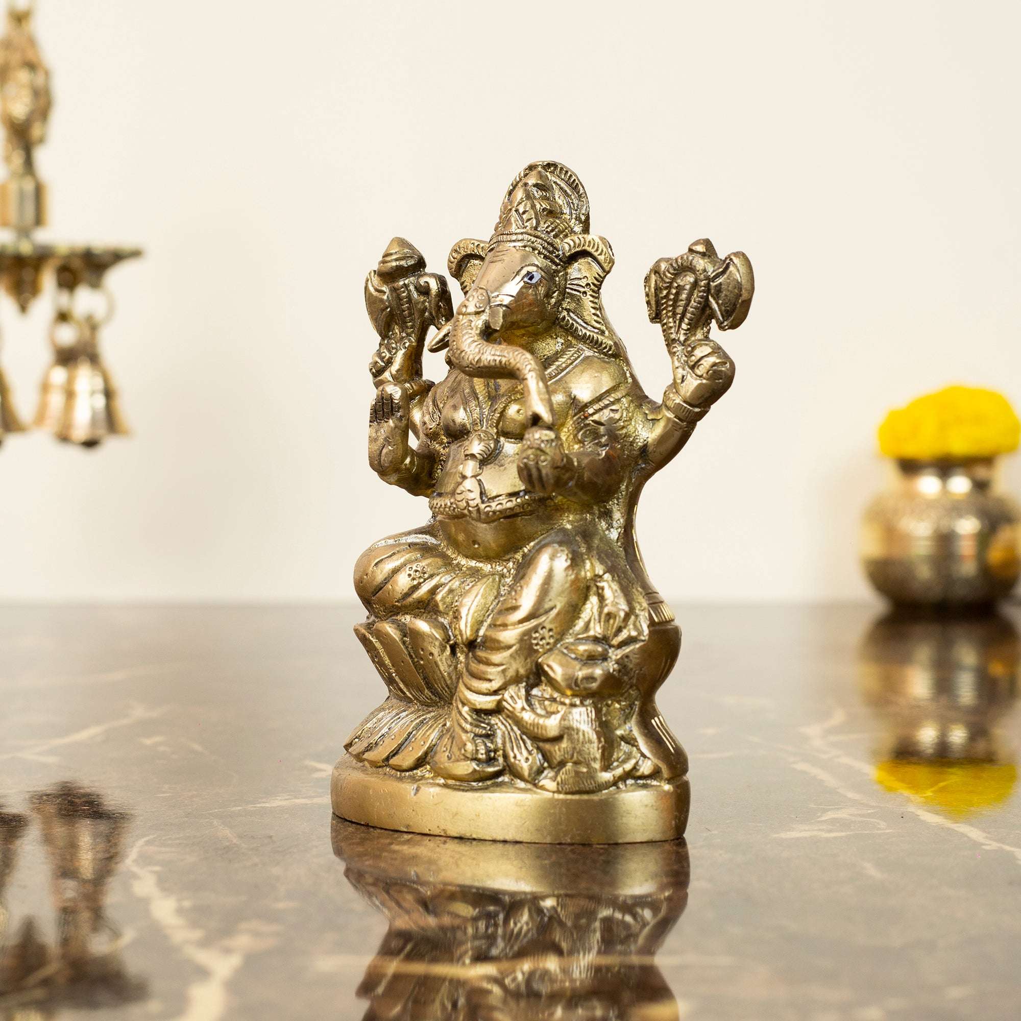 Handcrafted Brass Ganesha Idol on Lotus Base