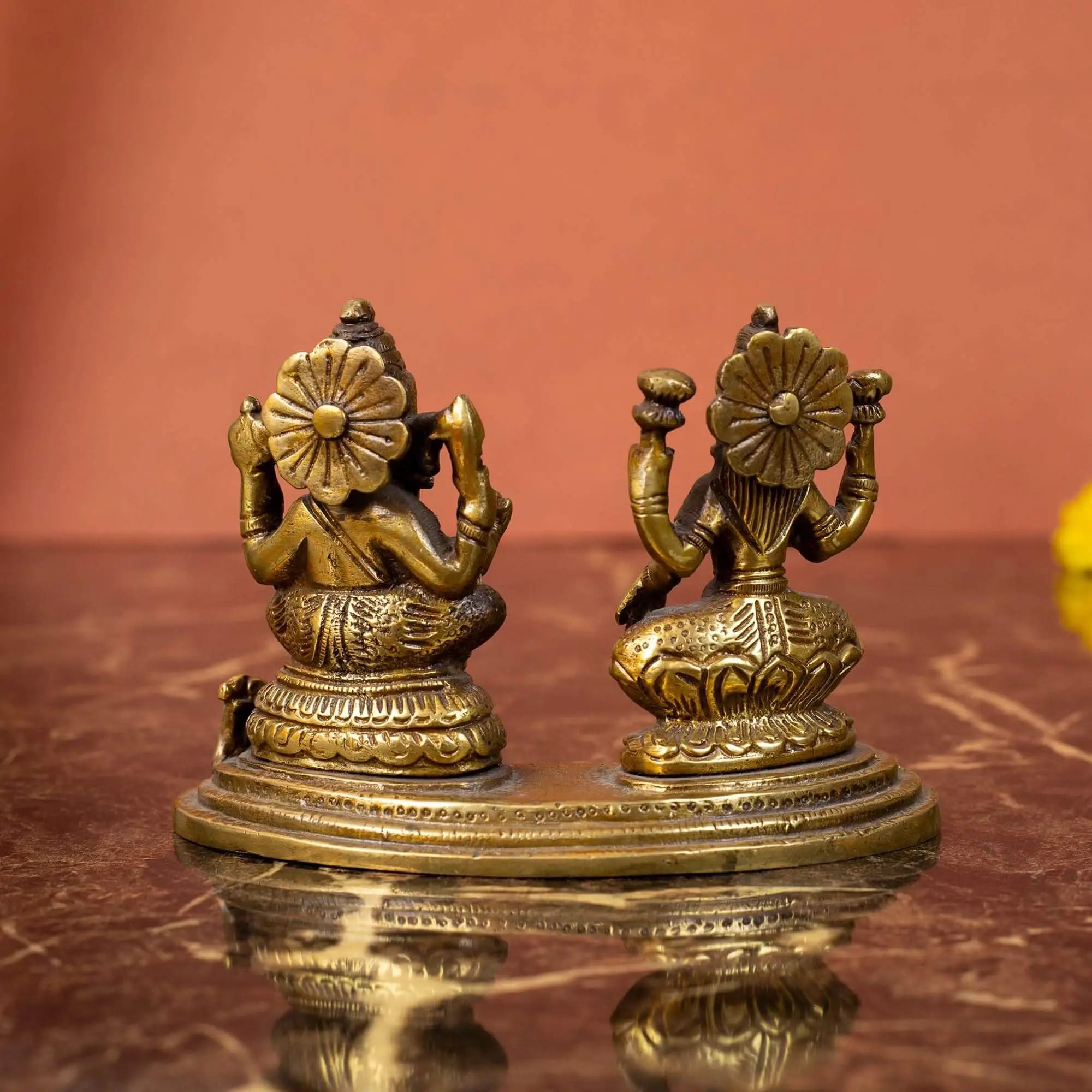 Grand Brass Lakshmi Ganesha Idol on Ornate Base