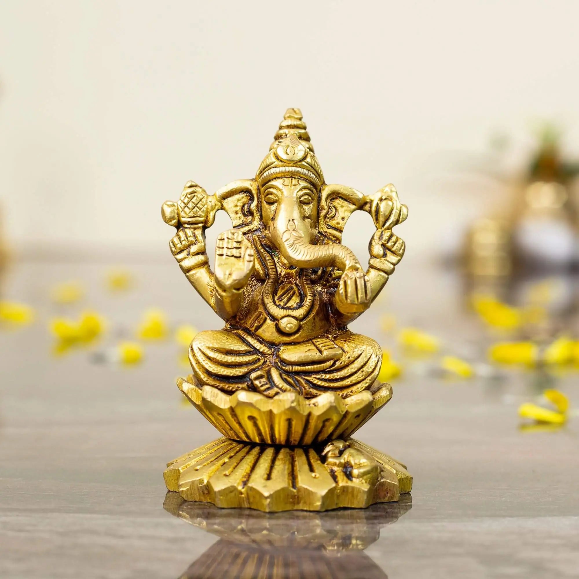 Solid Brass Lord Ganesha on Lotus | Heavyweight Idol for Diwali Puja