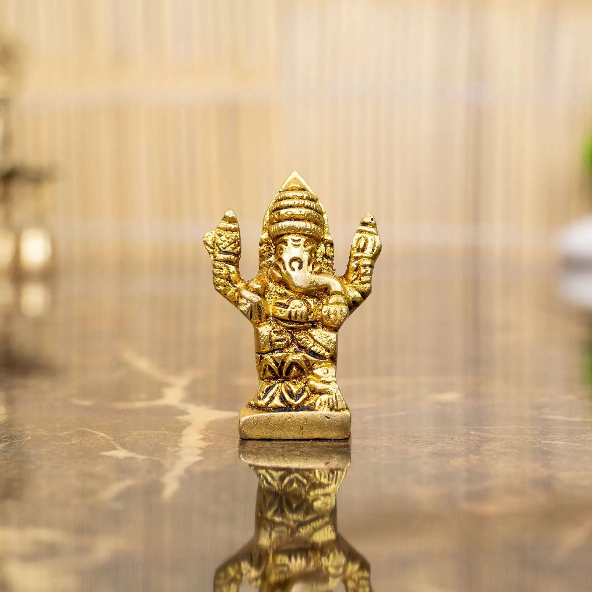Compact Brass Standing Ganesha Idol