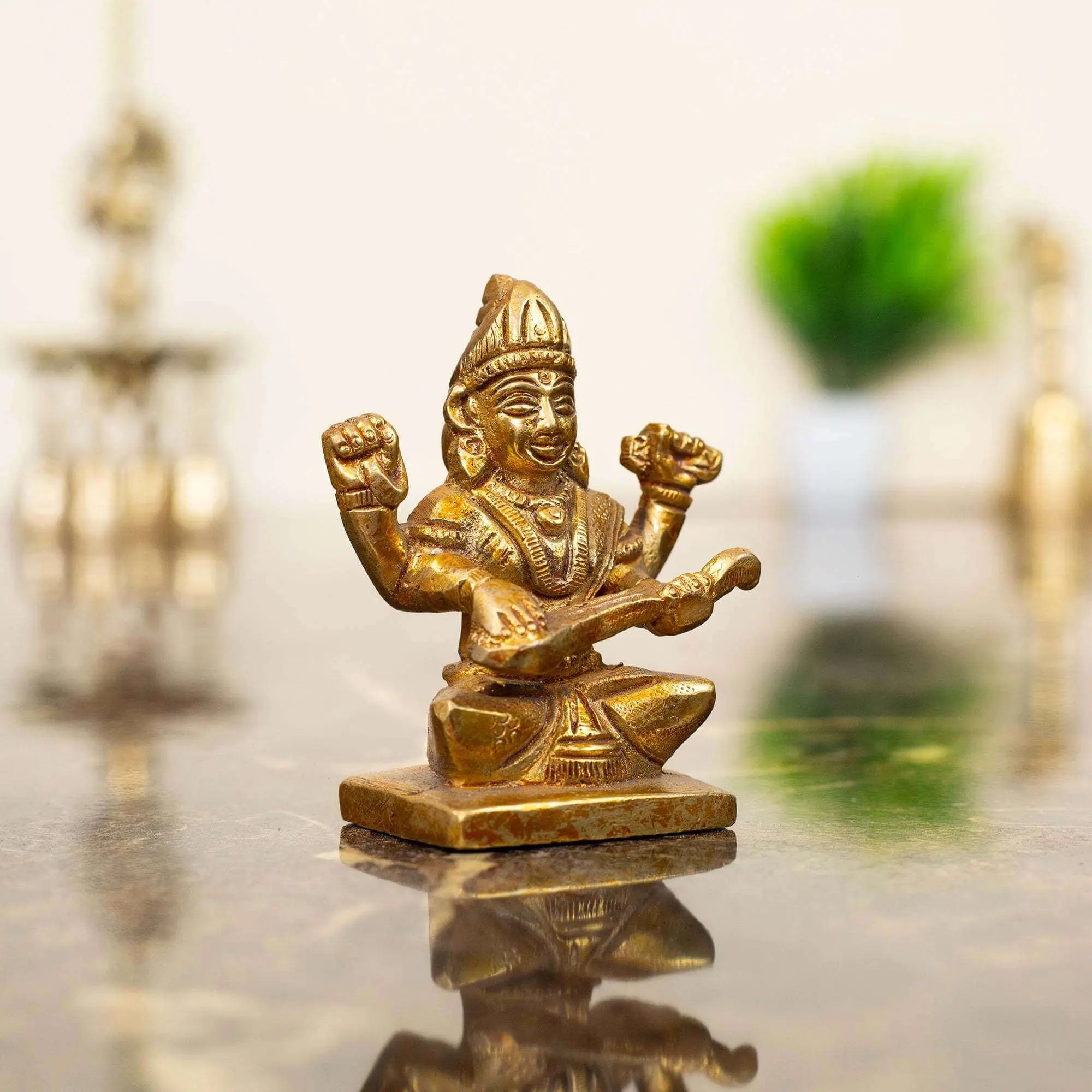 Solid Brass Saraswati Murti | For Navratri, Knowledge & Creative Success