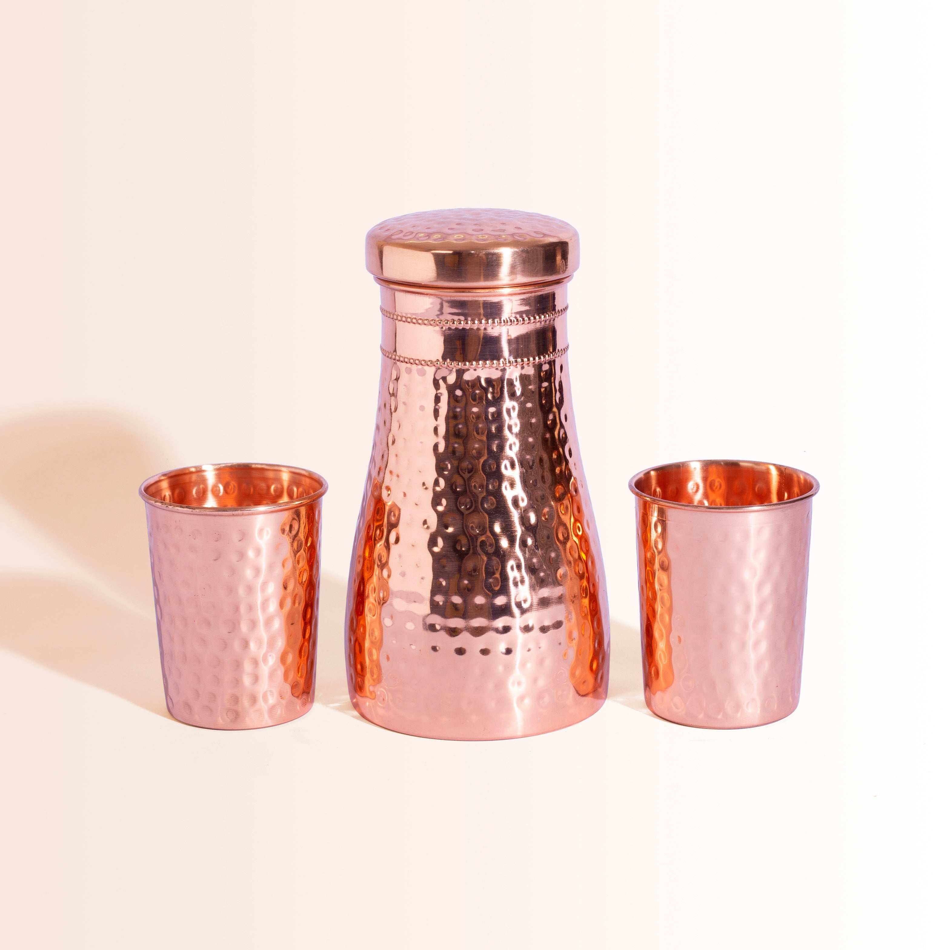 Hammered Copper Bedside Water Carafe Set with 2 Tumblers