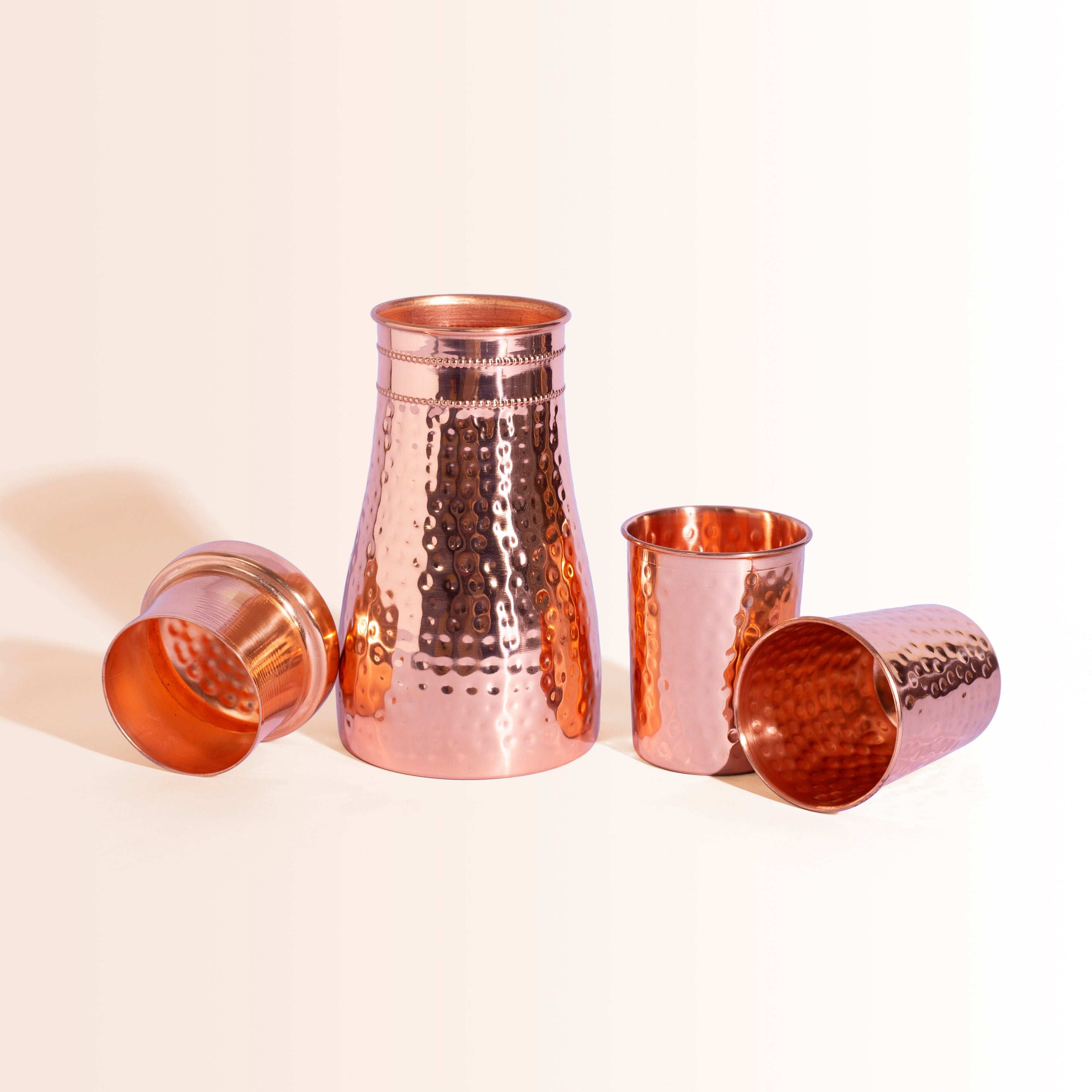 Hammered Copper Bedside Water Carafe Set with 2 Tumblers