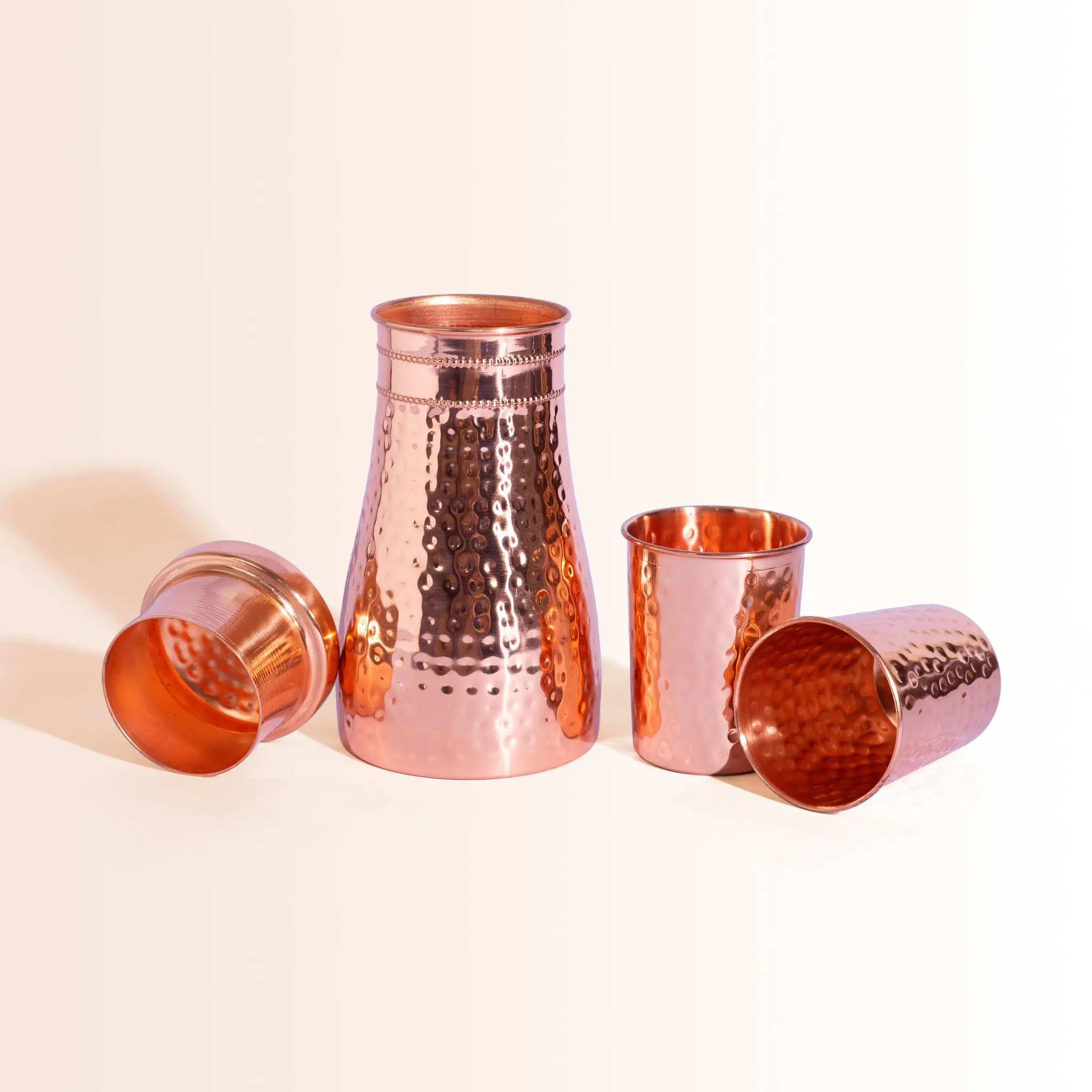 Hammered Copper Bedside Water Carafe Set with 2 Tumblers