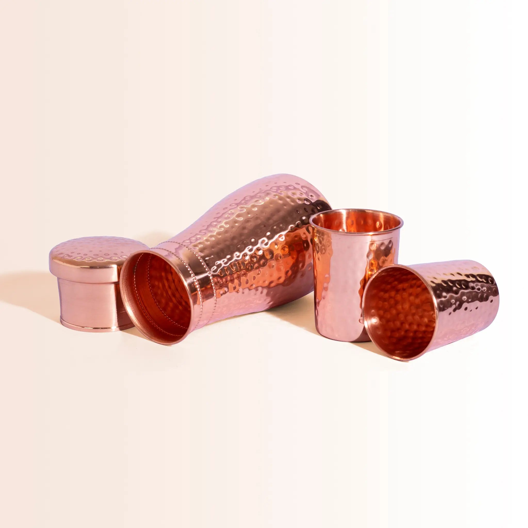 Hammered Copper Bedside Water Carafe Set with 2 Tumblers