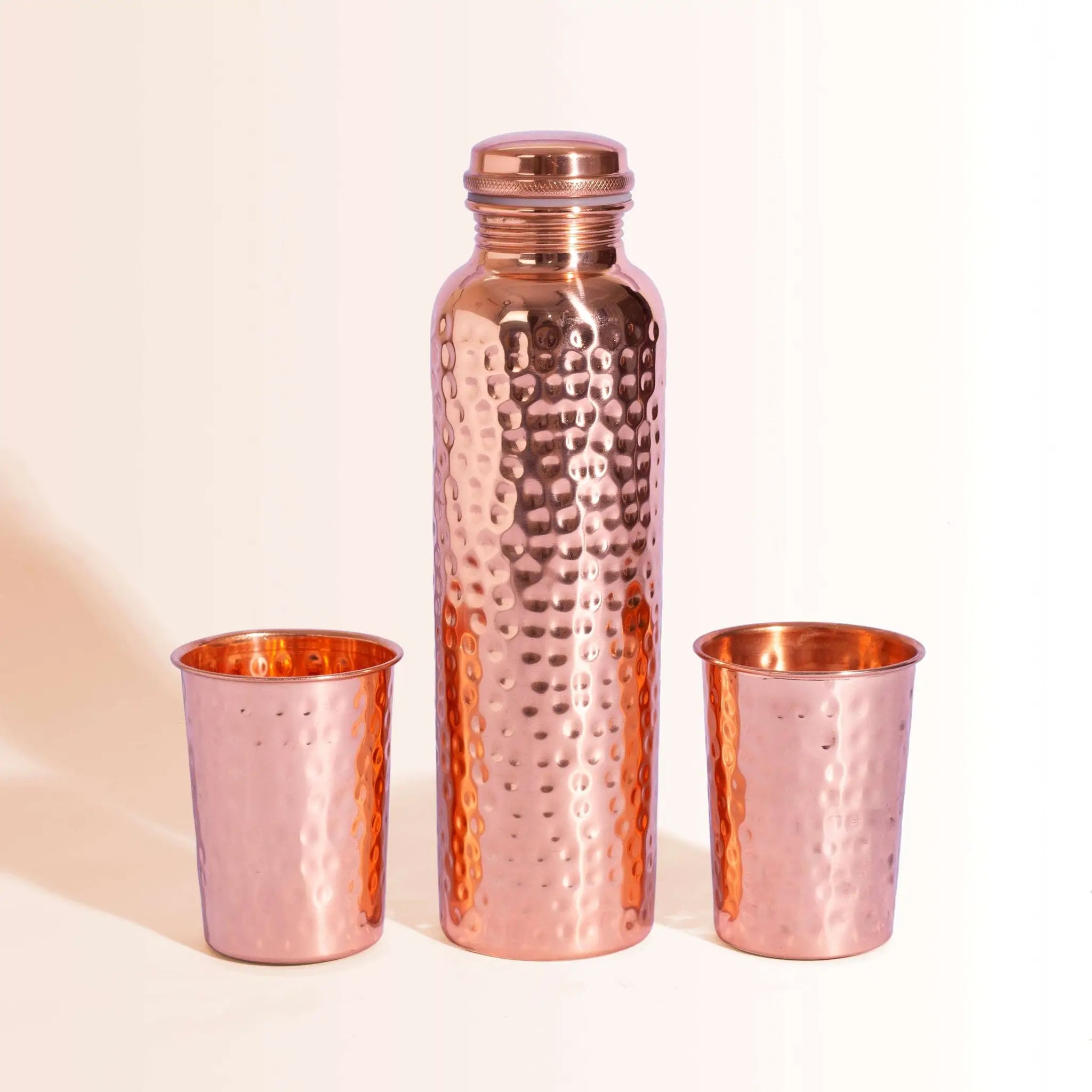 Classic Hammered Copper Bottle & Tumbler Set | For Ayurvedic Hydration
