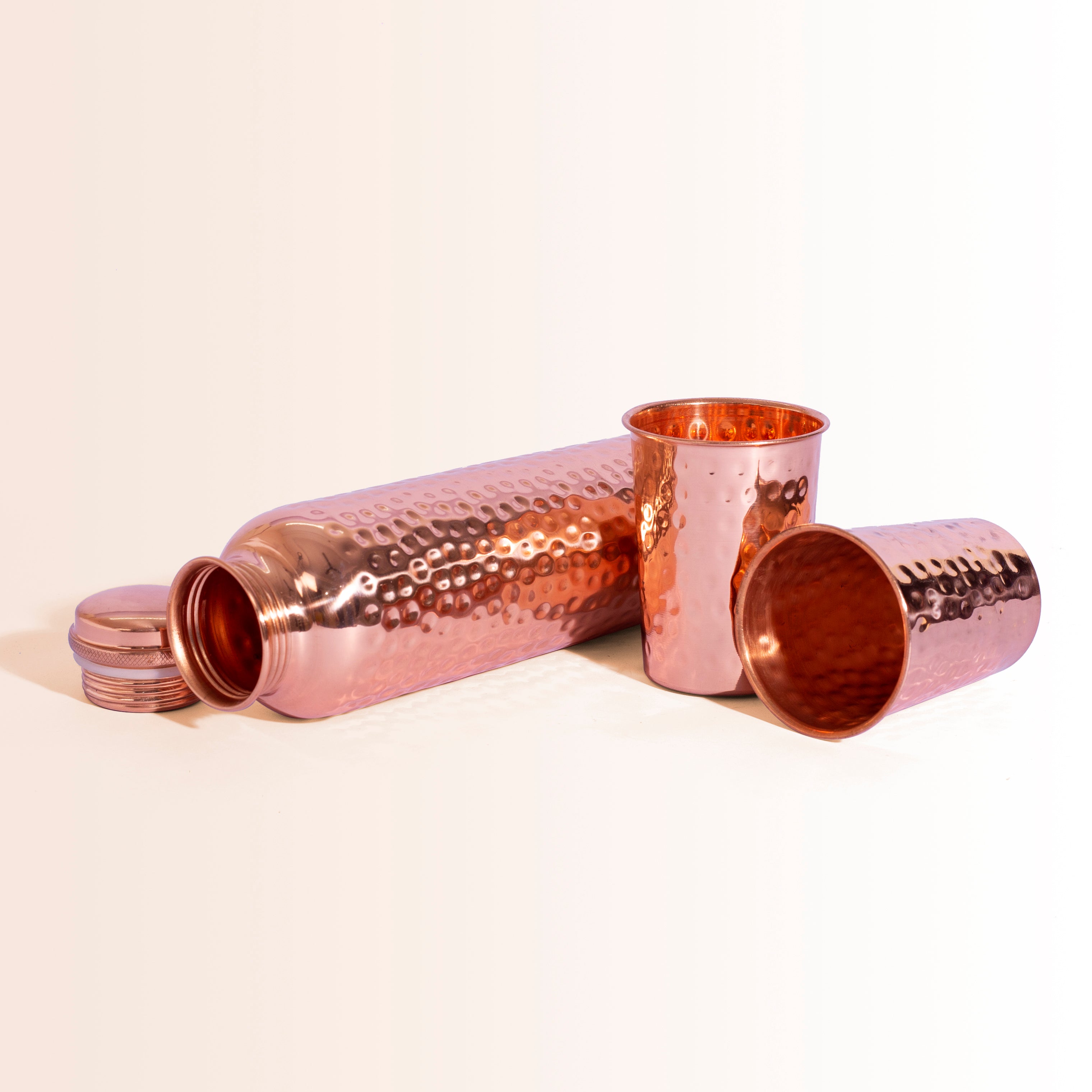 Classic Hammered Copper Bottle & Tumbler Set | For Ayurvedic Hydration