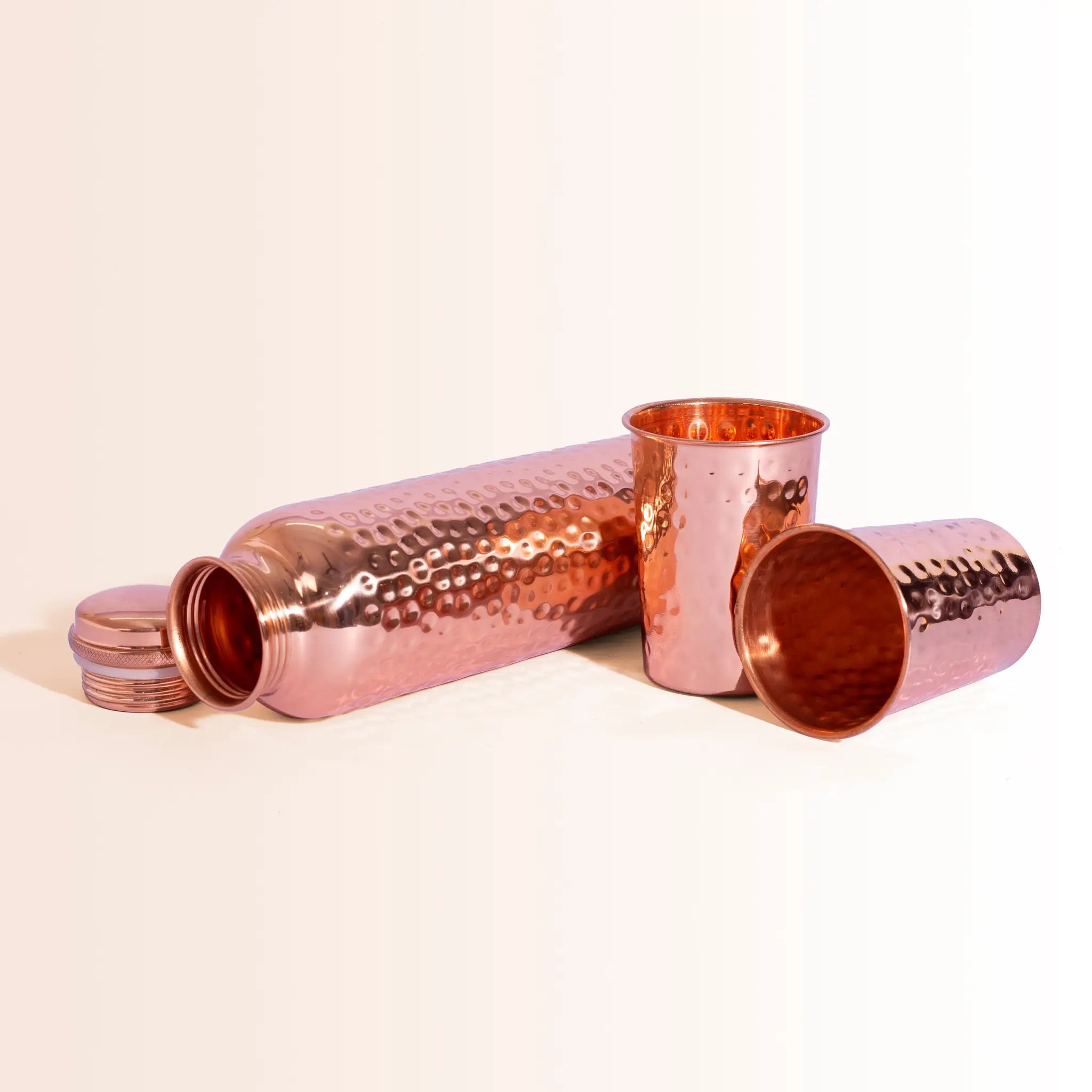 Classic Hammered Copper Bottle & Tumbler Set | For Ayurvedic Hydration