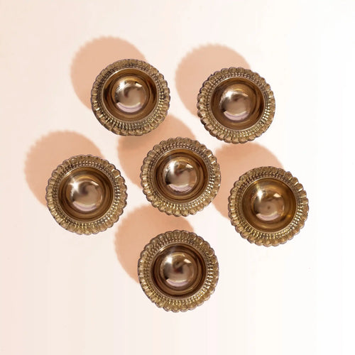 Set of 6 Heavyweight Brass Diyas in Gift Box | For Diwali Decoration & Puja - Pillow Fights