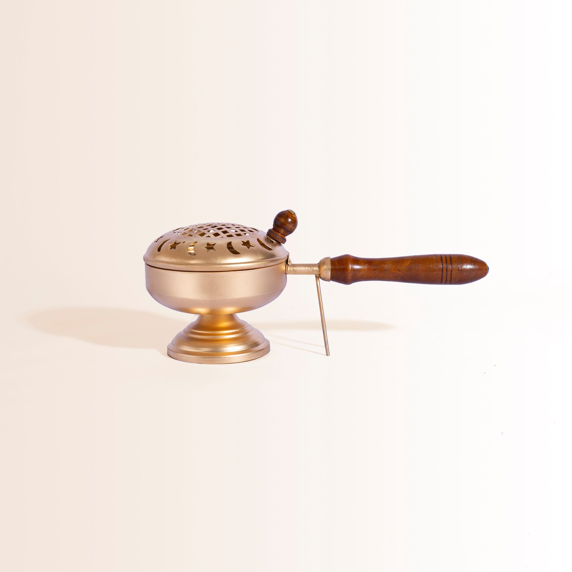 Traditional Brass "Lubandan Flower" Incense Burner with Wooden Handle