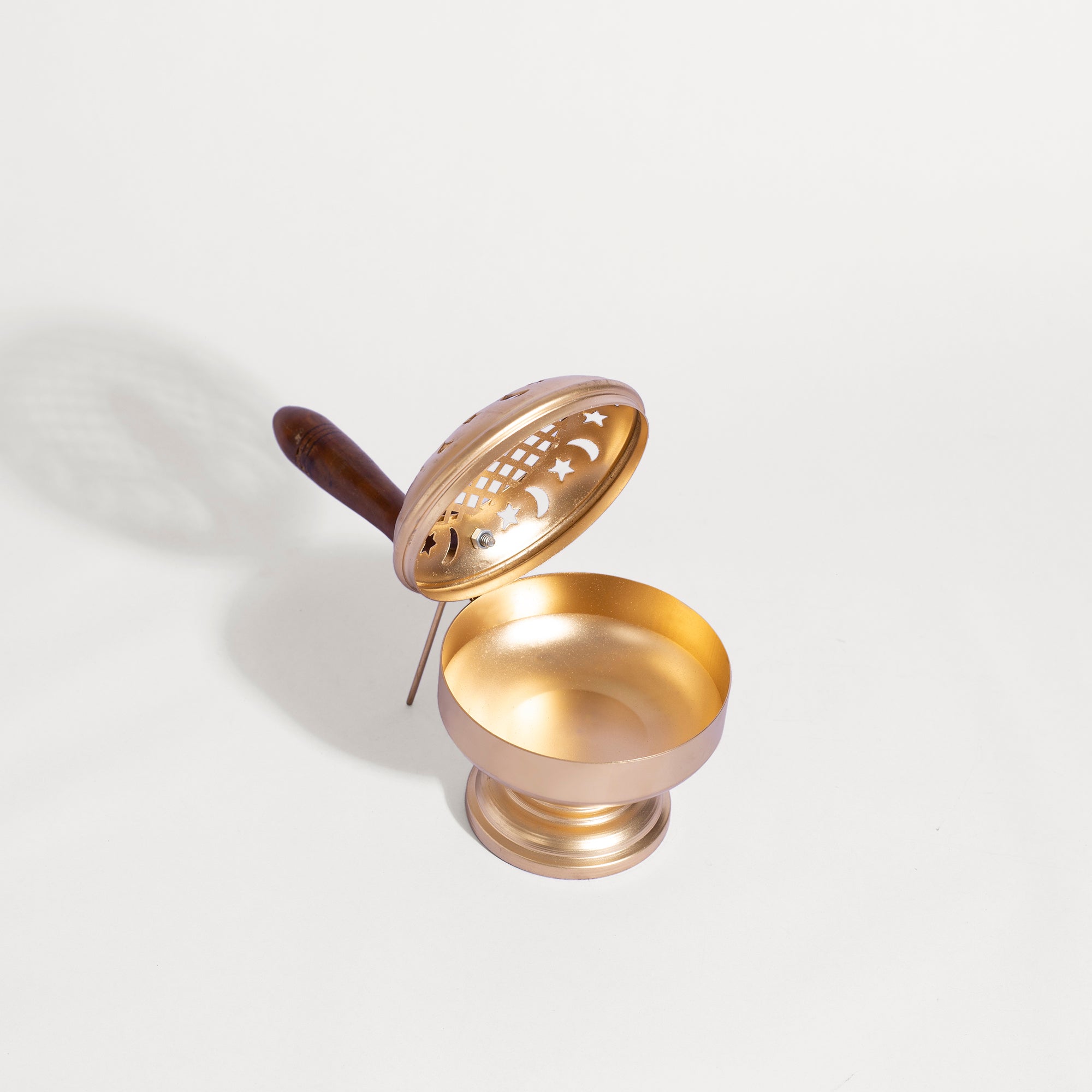 Traditional Brass "Lubandan Flower" Incense Burner with Wooden Handle
